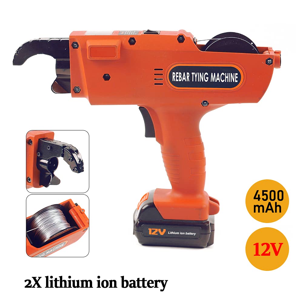 Automatic Rebar Tier Tying Machine Tool for 8-34mm Steel Bar Rod Binding with Wire | Steel Strapping Machine for Floor Pipe & Heating Mesh | Construction, Plumbing & HVAC Projects (Orange)