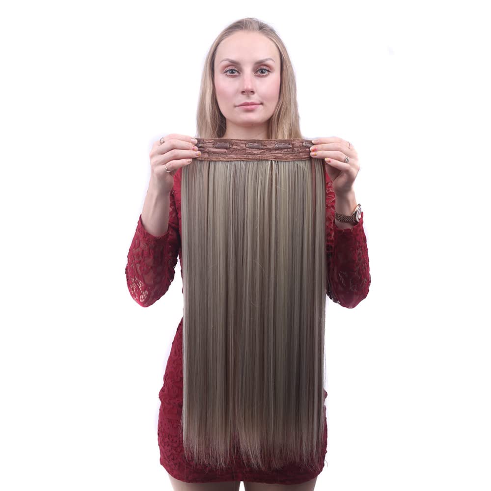 Shipaara 16-18 Inch Clip-In Straight Hair Extensions for Women - Golden Highlighted Synthetic Hair - Perfect for Parties, Weddings & Daily Styling