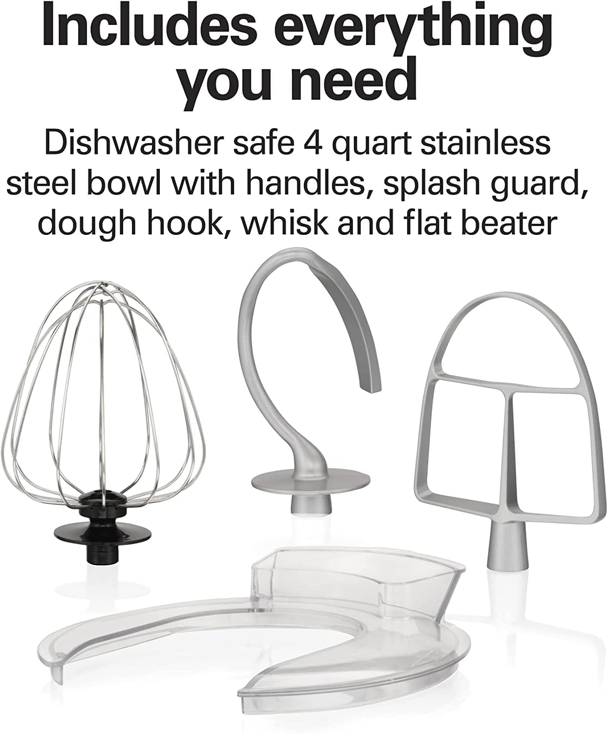 Hamilton Beach 4-Quart Electric Stand Mixer with Dough Hook, Flat Beater & Whisk - 7 Speed Settings & Splash Guard - Perfect for Baking Bread, Cakes & Cookies (Red)