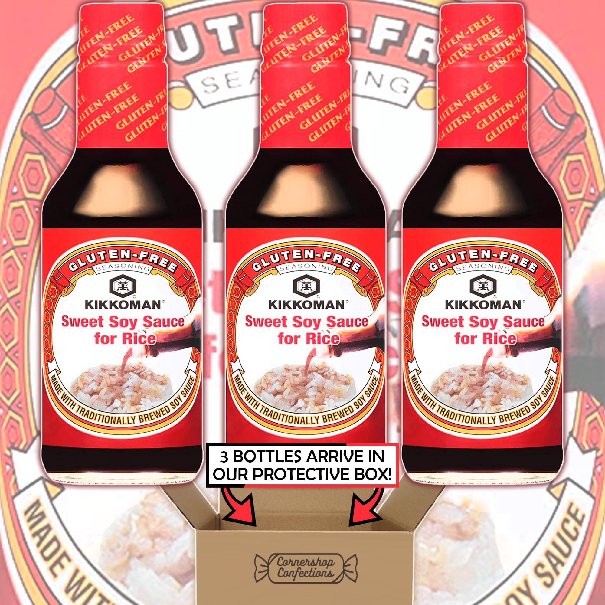 Kikkoman Gluten-Free Sweet Soy Sauce - 3 Bottle Bundle Pack - Traditionally Brewed Soy Sauce for Rice, Stir-Fry, Marinades & Seafood - Perfect for Asian Cooking, Sushi Dipping & BBQ Glazing - Packaged in Protective Gift Box
