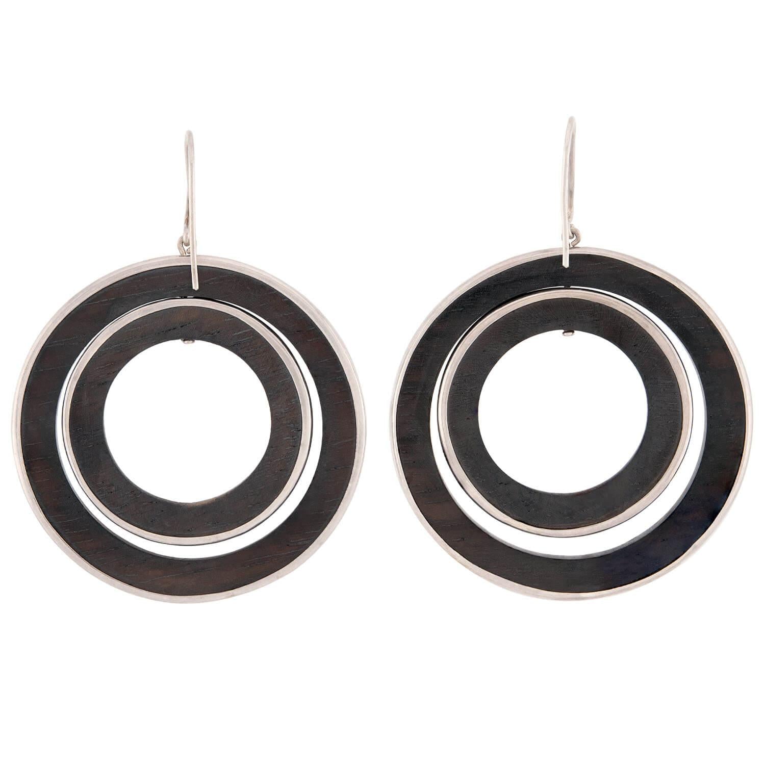 Vintage Sterling Silver & Wood Double Hoop Earrings for Women - Handmade Boho Chic Jewelry - Perfect for Parties, Weddings & Everyday Wear
