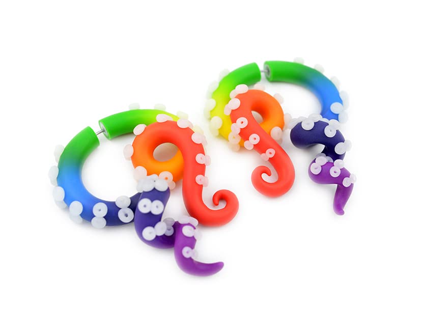 Rainbow Tentacle Earrings - LGBTQ+ Pride Octopus Earrings for Men & Women - Gay Bar, Club & Party Accessories - Unique Pride 2022 Outfit Jewelry Gift for Gay Pride Events & Festivals