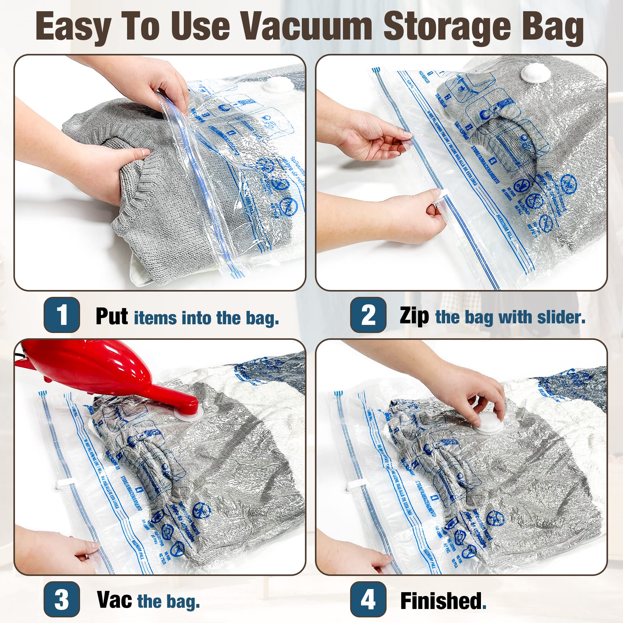 HiBAG Vacuum Storage Bags - 10 Jumbo Space Saver Bags for Clothes, Comforters & Blankets | Airtight Vacuum Sealer Bags for Bedding Storage & Space Organization | Perfect for Seasonal Storage, Moving & Travel