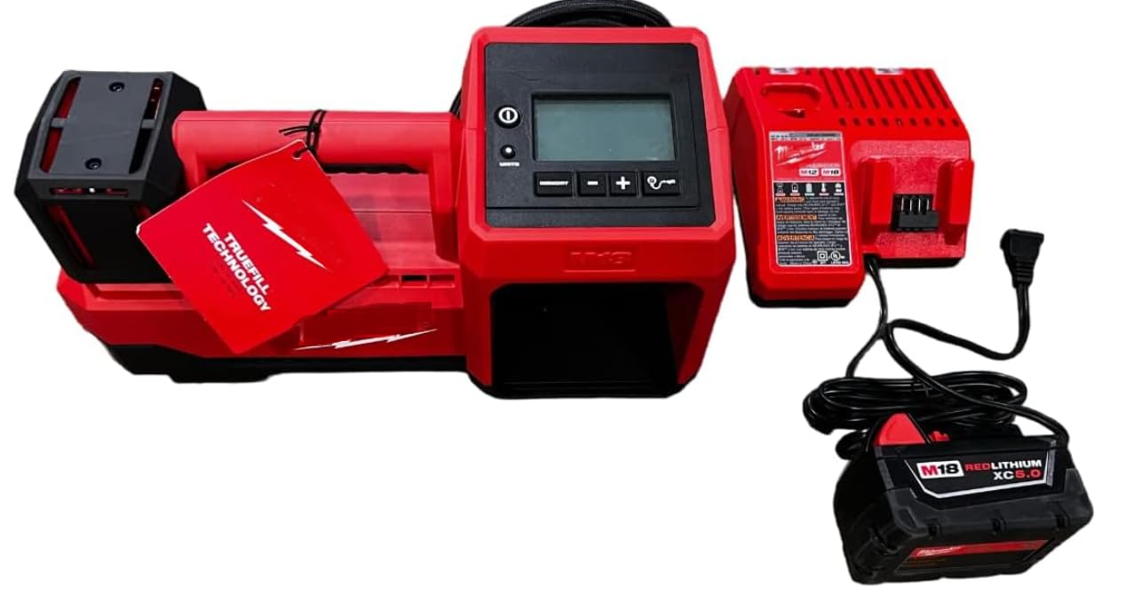 Milwaukee 2848-20 M18 Cordless Inflator Kit with 48-11-1850 5.0Ah Battery & Charger - Perfect for Tires, Air Mattresses, Sports Equipment & Outdoor Inflatable Accessories