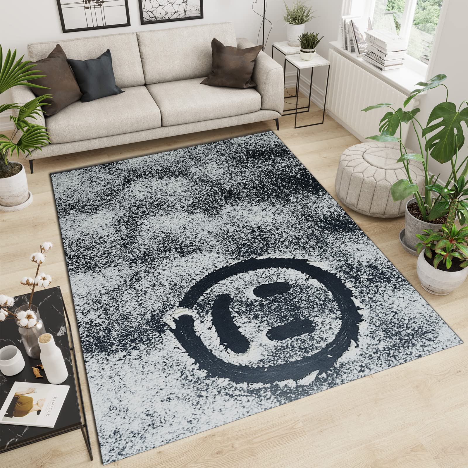 Modern Minimalist Area Rug - Soft Fluffy Machine Washable & Durable 5x6ft Non-Slip Living Room Rug for Bedroom, Office, Dining Room, Kids Room - Perfect for Home Decor, Cozy Spaces & High Traffic Areas