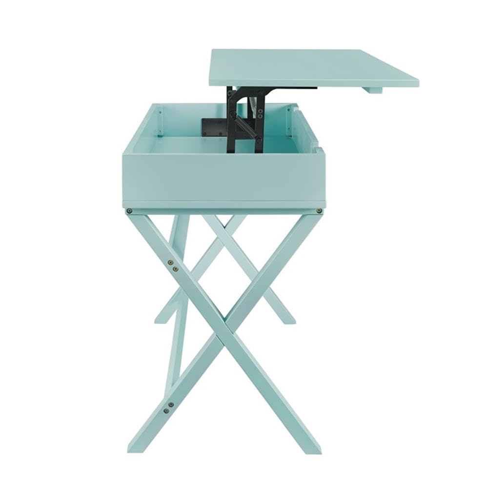 UrbanPro Transitional Lift Top Stand Up Wood Desk in Turquoise Blue - Adjustable Height Computer Desk for Home Office, Gaming & Study - Ergonomic Workspace Solution with Storage Shelf