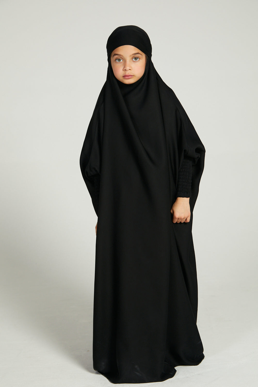 Junior Girls Full Length Jilbab Prayer Abaya - Modest Islamic Dress for Kids - Perfect for Daily Wear, Mosque & Special Occasions - Black
