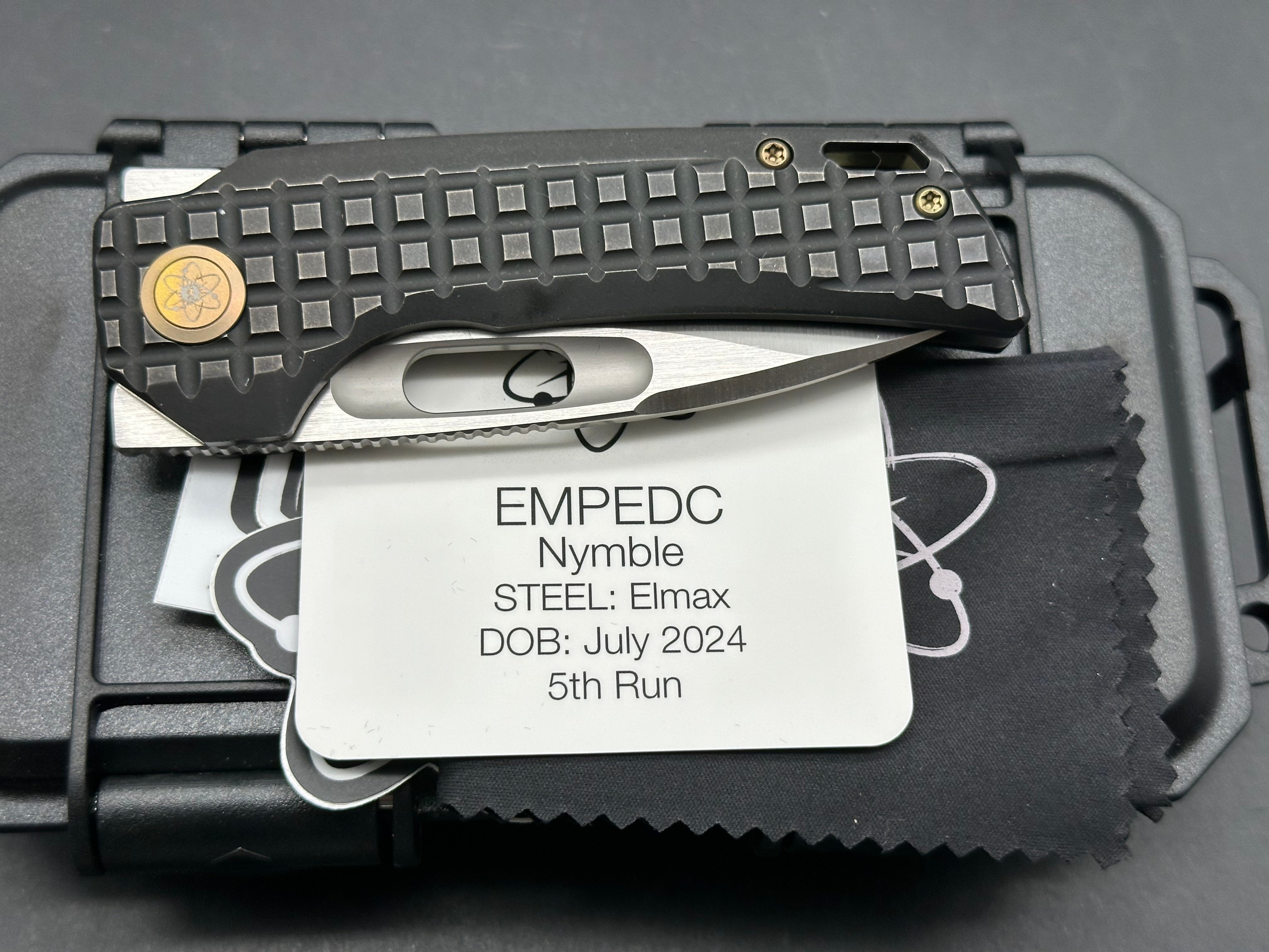 EMP EDC Nymble Folding Knife - Elmax Satin Blade with Blackwash Titanium Frag Handle - Tactical Pocket Knife for Outdoor, Camping & Everyday Carry (EDC)