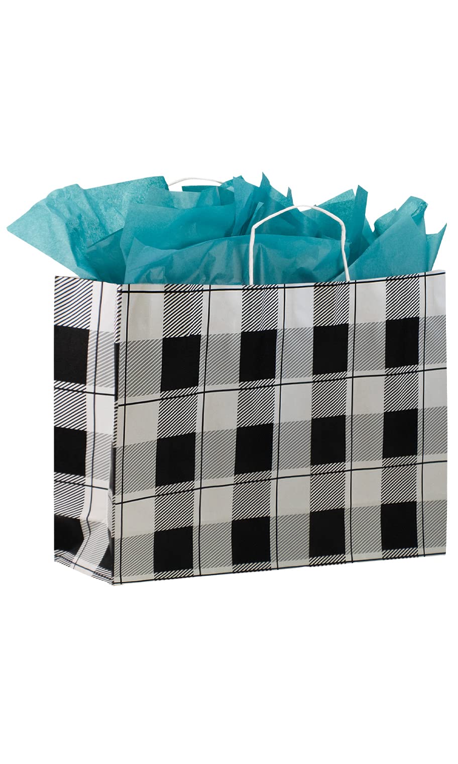 SSWBasics Large Buffalo Check Paper Shopping Bags - Bulk Pack of 100 Eco-Friendly Brown Retail Bags with Sturdy Handles - Perfect for Boutique Stores, Gift Wrapping & Small Business Packaging