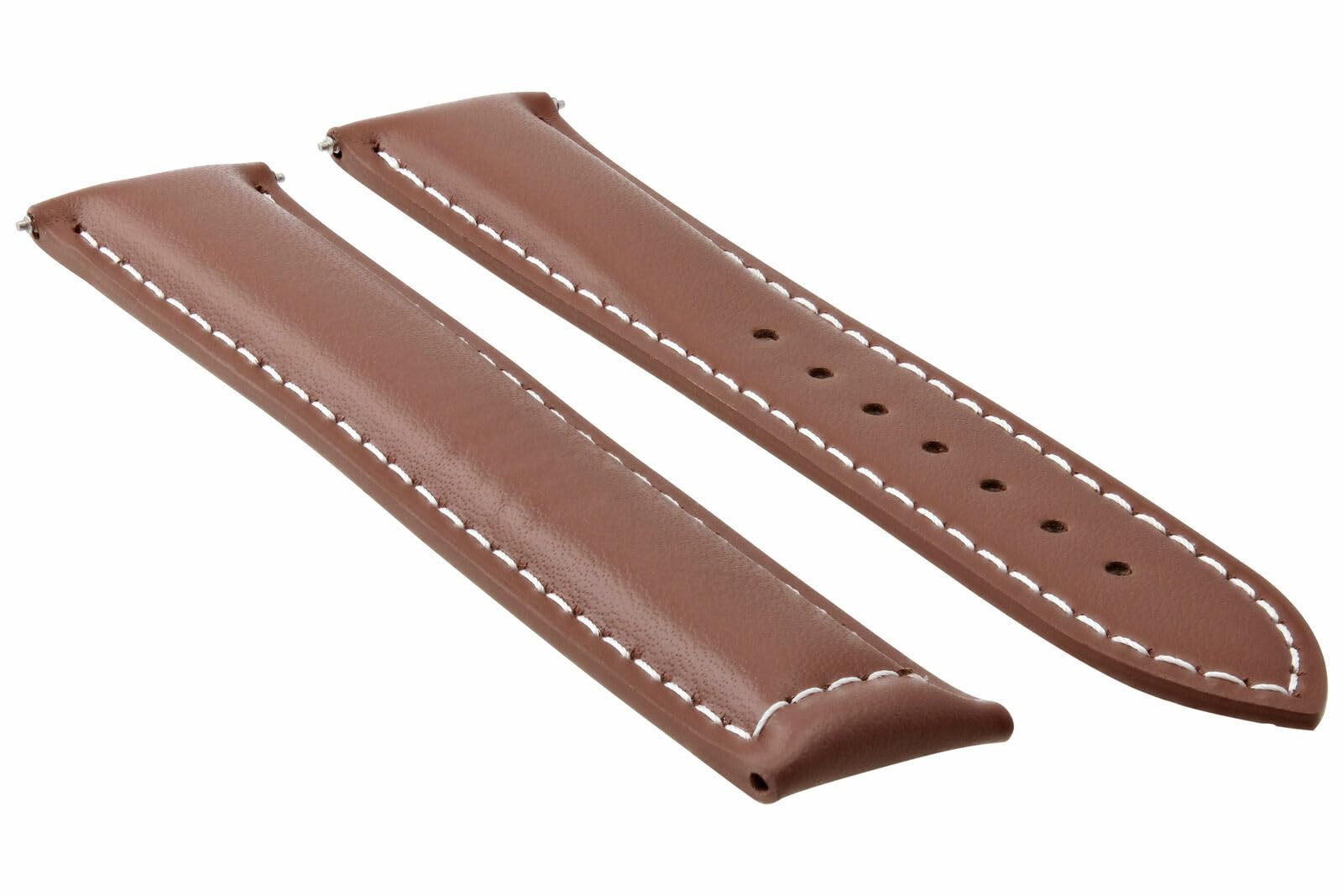 18mm Leather Watch Band for Omega Seamaster - Light Brown with White Stitching | Dress & Casual Wear