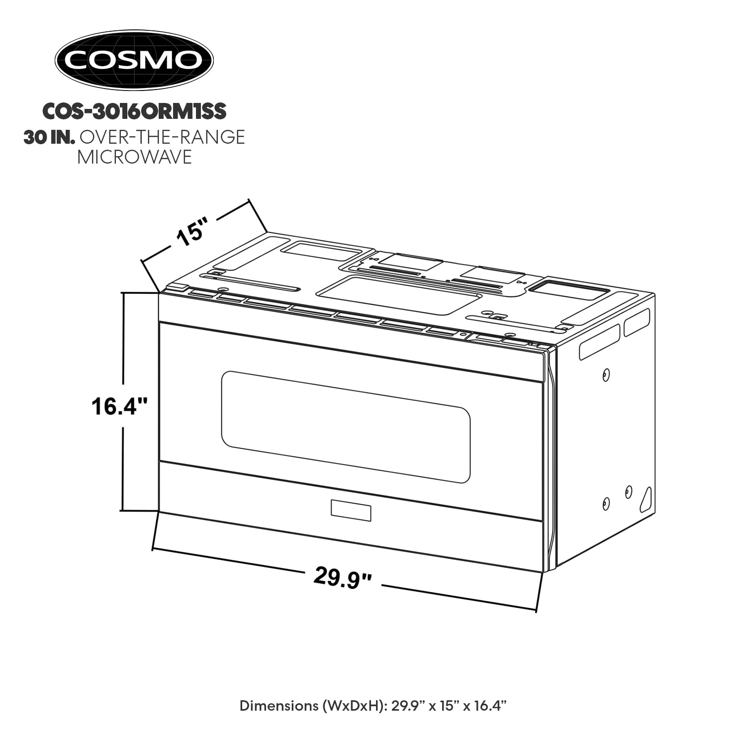 COSMO COS-3016ORM1SS 30 Inch Over the Range Microwave Oven - 1.6 cu. ft. Capacity, Stainless Steel, Sensor Cooking - Perfect for Kitchen Remodeling & Small Space Cooking
