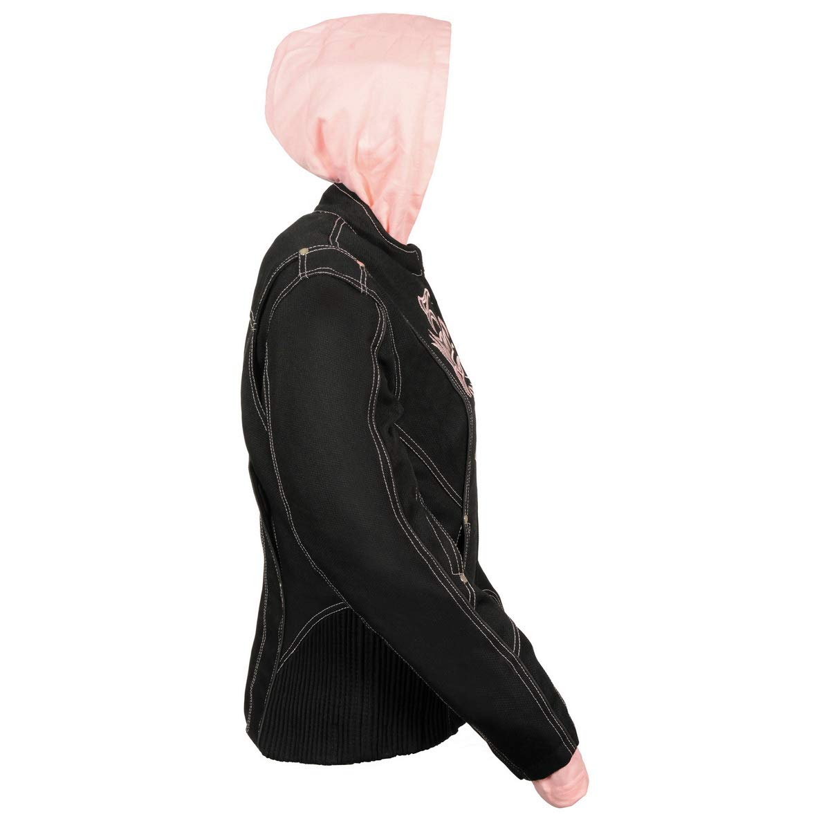 Milwaukee Leather NexGen SH1966 Women's Black & Pink 3/4 Motorcycle Jacket with Reflective Tribal Design & Hood - Perfect for Riding, Commuting & Outdoor Adventures