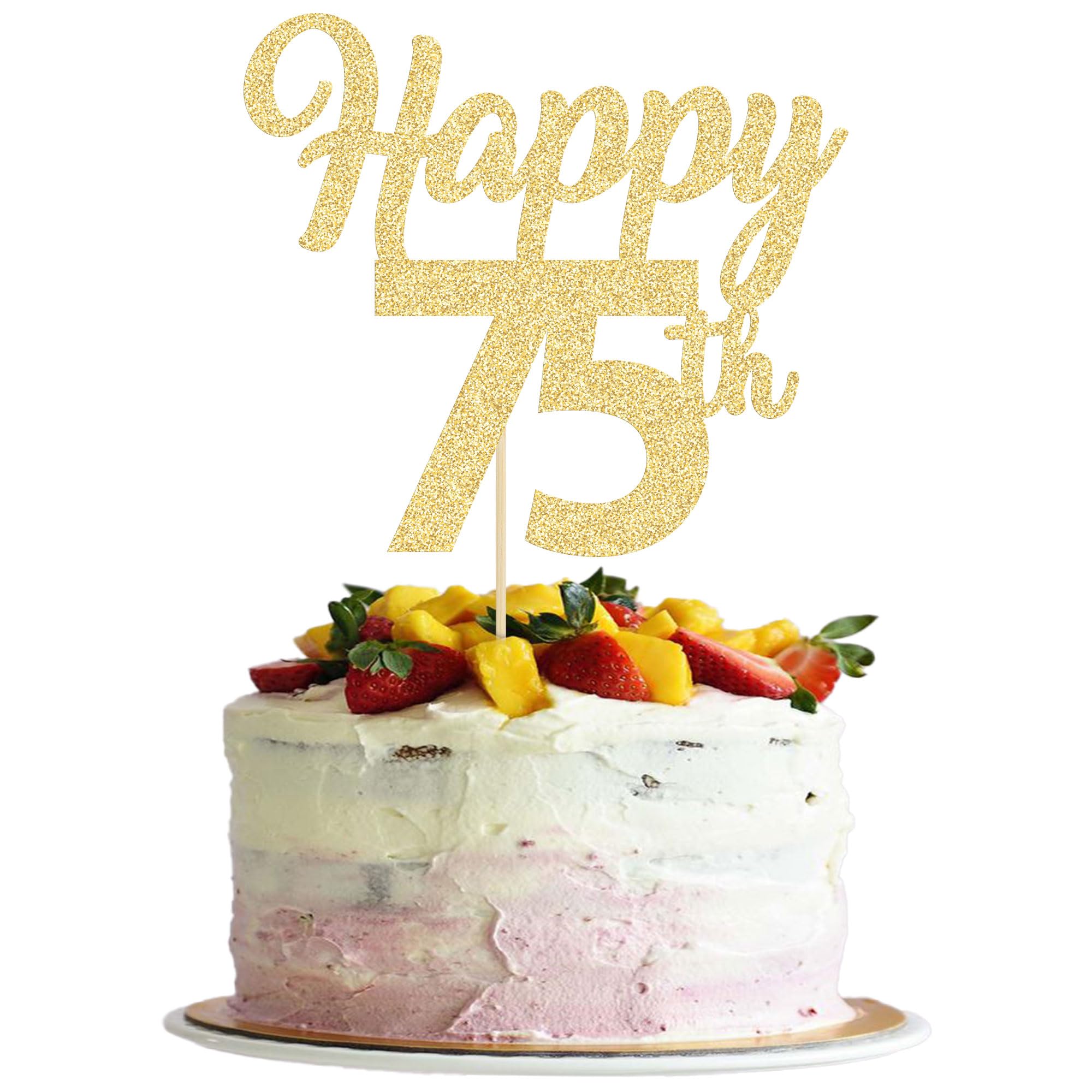 3Pcs Gold Glitter 75th Birthday Cake Topper Decorations - Happy 75th Cake Picks for Anniversary & Wedding Parties | Perfect for 75 Years Old Celebrations, Retirement Parties & Milestone Events