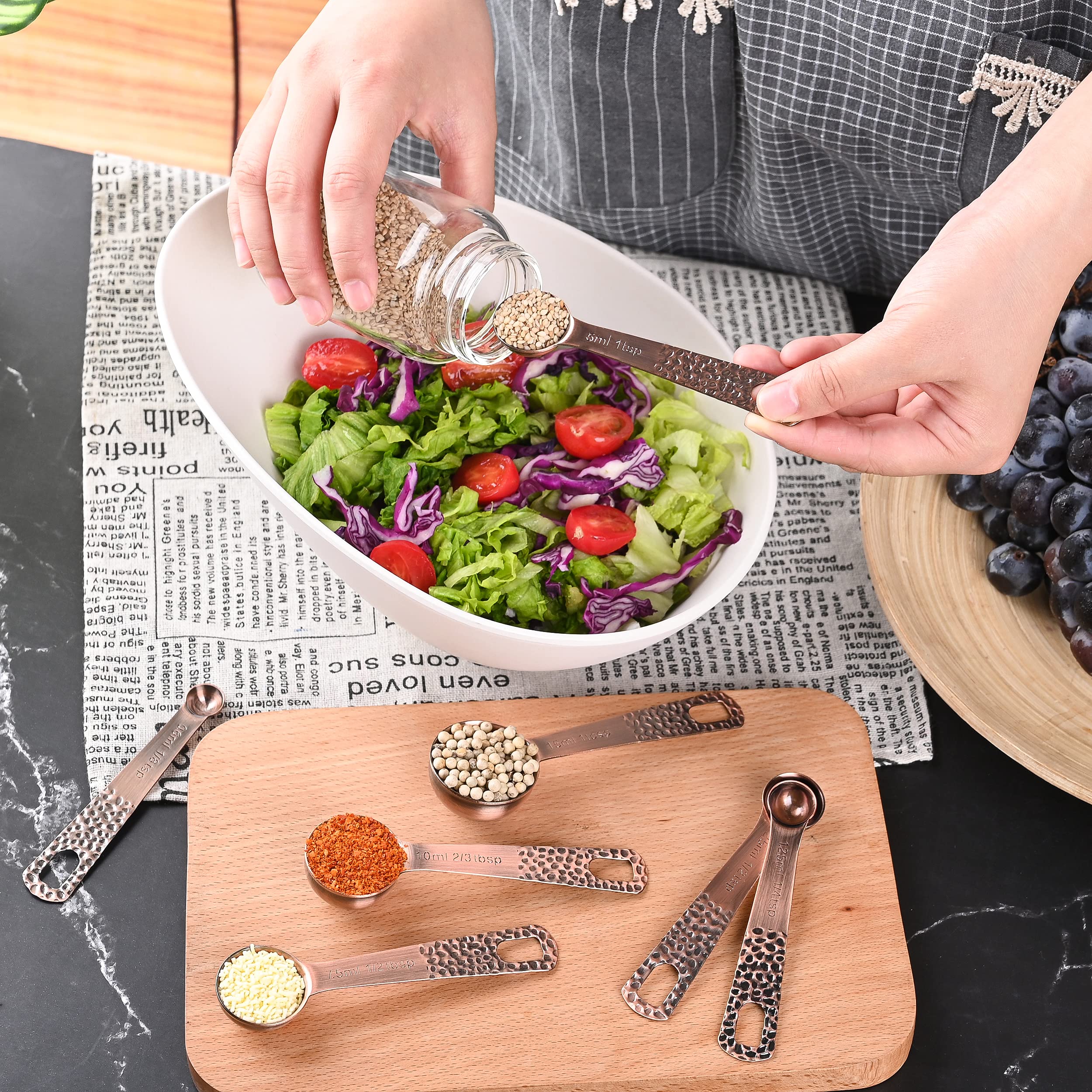 Smithcraft Copper Measuring Cups and Spoons Set - 6-Piece Metric & US Measuring Cups & 7-Piece Spoons with Leveler - Stainless Steel Copper Plated for Baking, Cooking & Kitchen - Perfect for Measuring Dry & Liquid Ingredients, Flour, Sugar, Spices