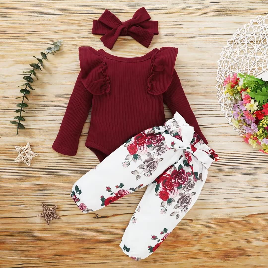 Soft Long Sleeve Baby Girl Onesies Set with Pants & Headband - Newborn Infant Outfit for Photos, Parties & Daily Wear | Cute & Comfortable Baby Girl Clothes
