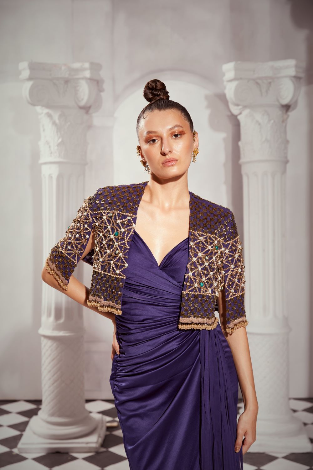 Elegant Navy Blue Draped Dress for Women - Formal Evening Gown & Cocktail Party Attire - Perfect for Weddings, Galas, and Special Occasions