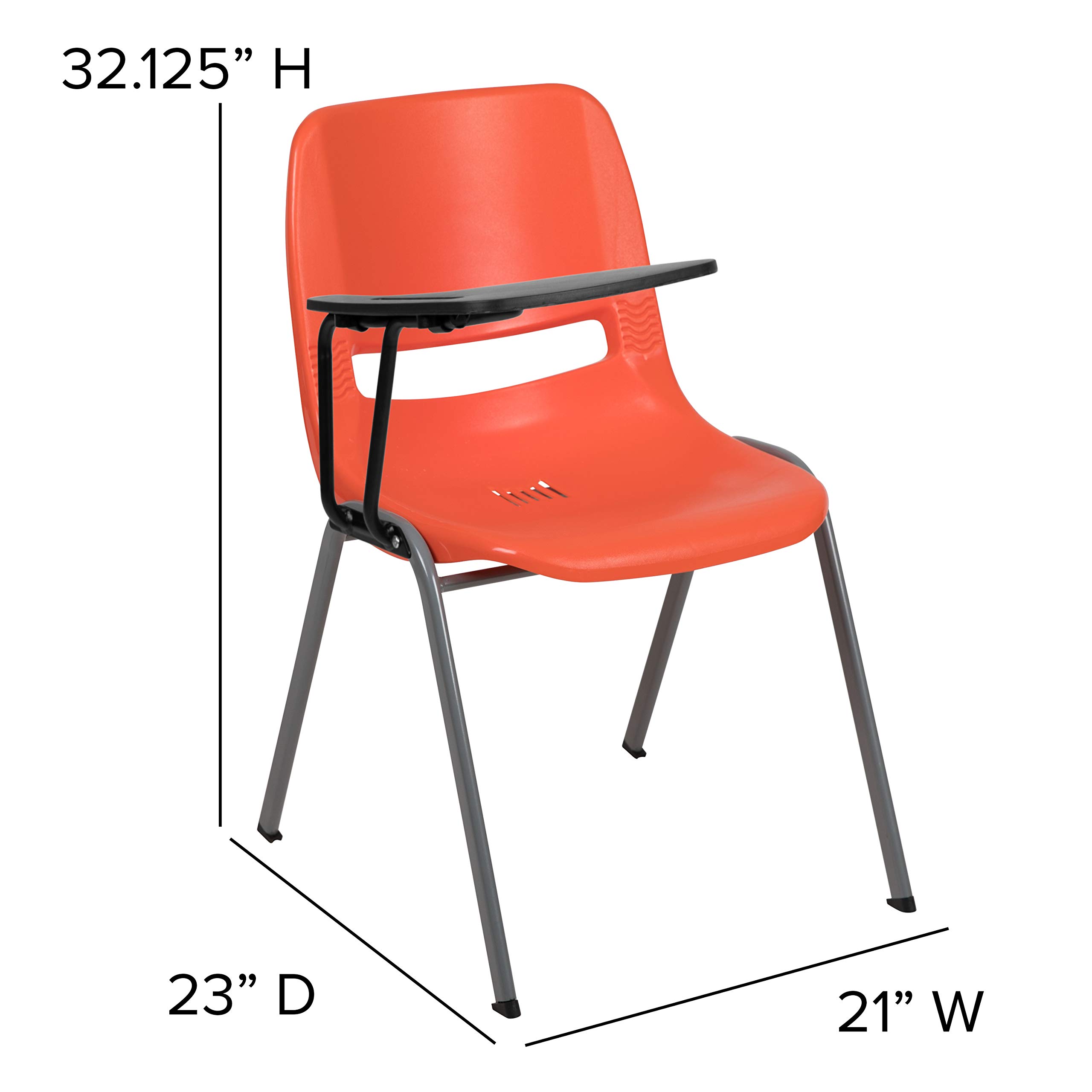 EMMA + OLIVER Orange Ergonomic Shell Chair with Right-Handed Flip-Up Tablet Arm - Comfortable Office Chair for Home & Work, Perfect for Studying, Gaming, and Remote Work
