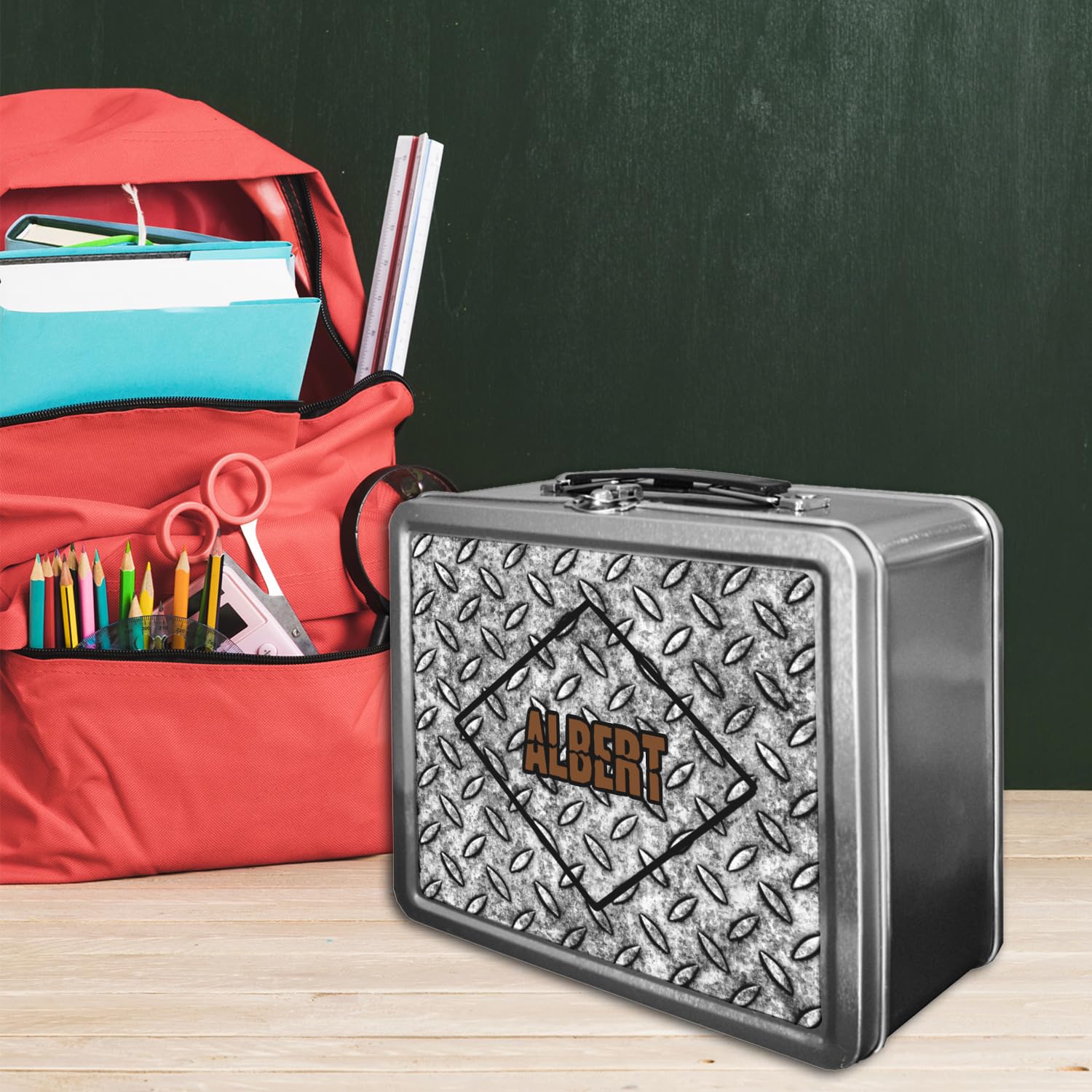 Custom Engraved Stainless Steel Diamond Plate Lunch Box - Durable & Insulated for Work, School, Picnics & Outdoor Activities