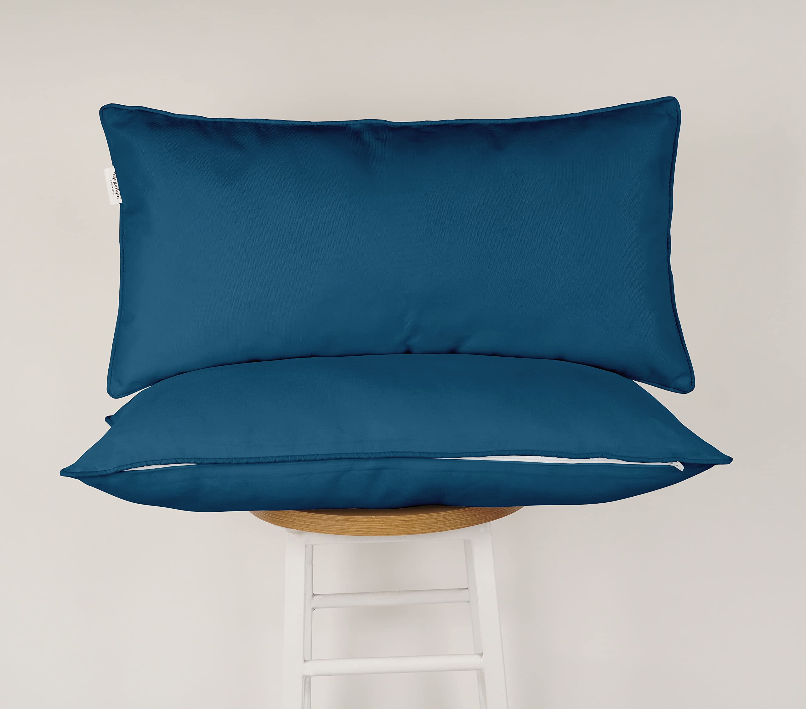 Waterproof Polyester Lumbar Pillow Covers 12x18 Inch - Set of 2 All-Weather Outdoor/Indoor Cushion Cases for Patio Sofa, Chair, Bench - Blue Home Decor for Living Room, Porch & Garden