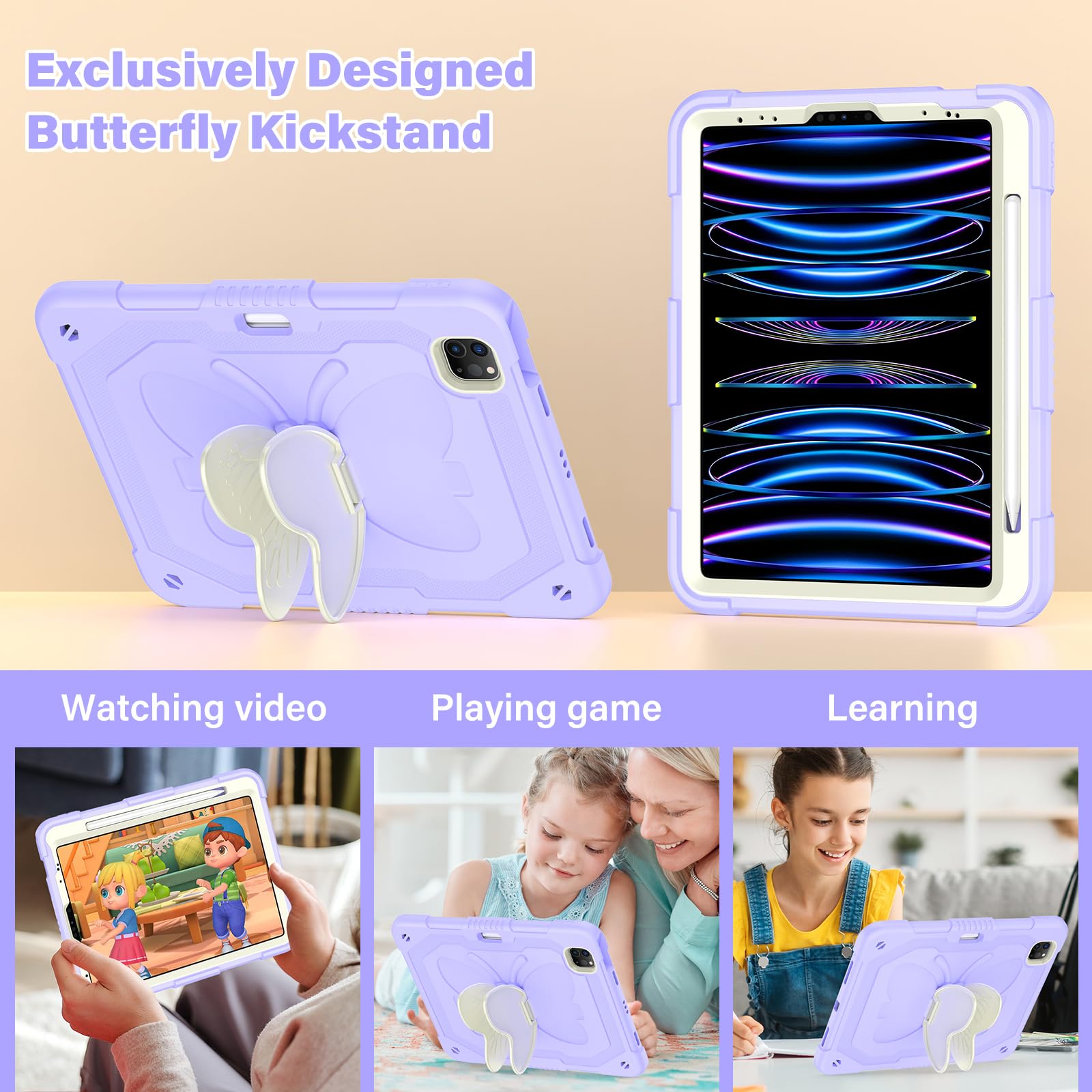 iPad Pro 11 Inch Case for Kids with Pencil Holder - Compatible with iPad Air 5th/4th Gen 10.9