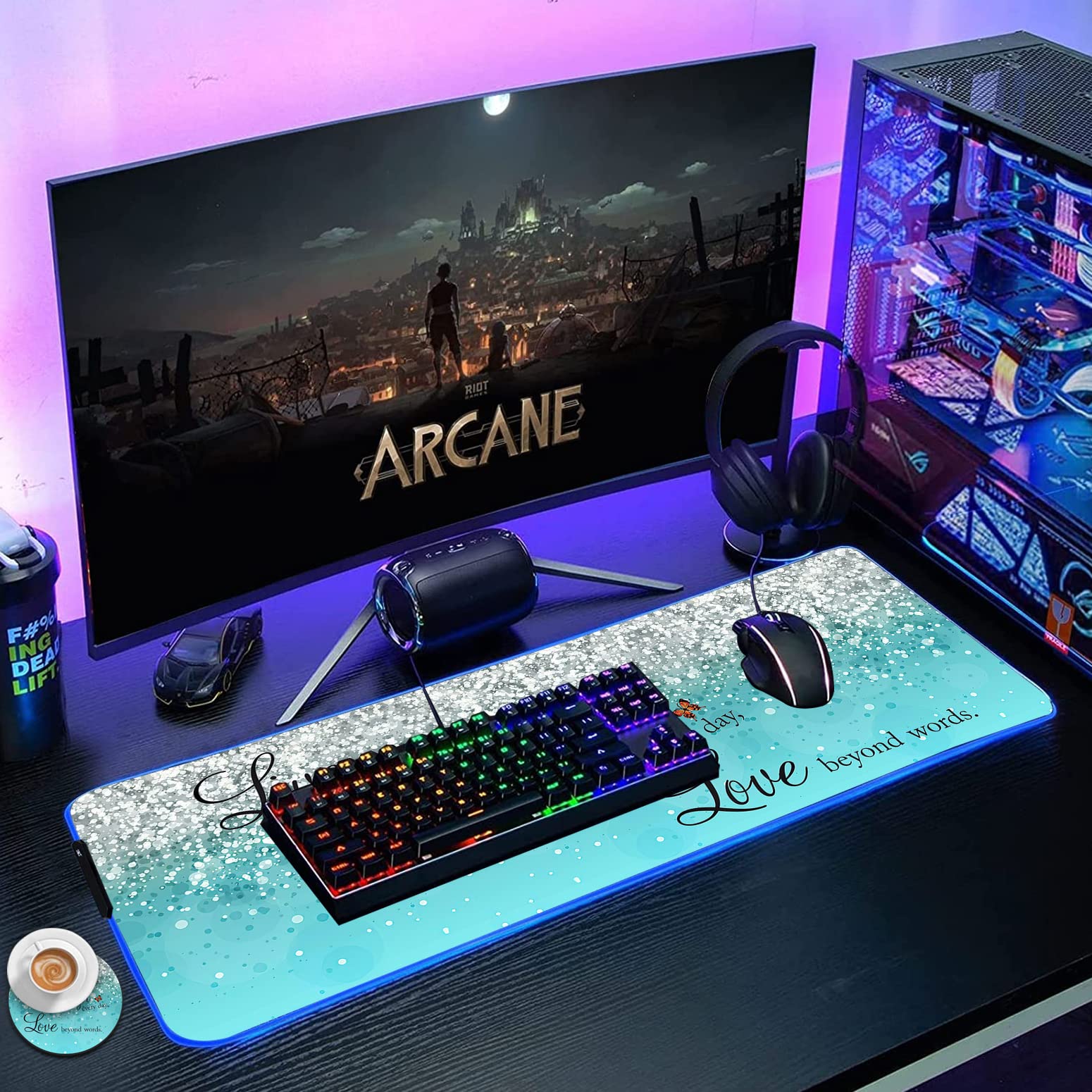 RGB Gaming Mouse Pad - Large LED Light-Up Desk Mat with Optical Waterproof Surface - Perfect for PC Gamers & Office Work (Blue) - Ideal for Gaming Setups, Streaming & Professional Workspaces