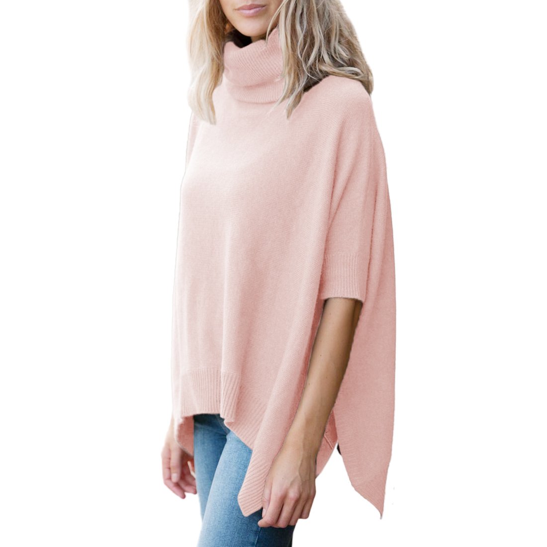 Parisbonbon Women's 100% Cashmere Sweater Poncho - Soft Pink, Size S | Cozy Winter Wear for Casual Outings & Office Chic