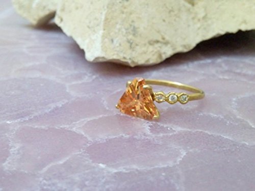 Natural Citrine Gold Triangle Ring | Peach Honey Trillion Statement Ring | November Birthstone Jewelry for Women | Perfect for Weddings, Engagements & Everyday Wear