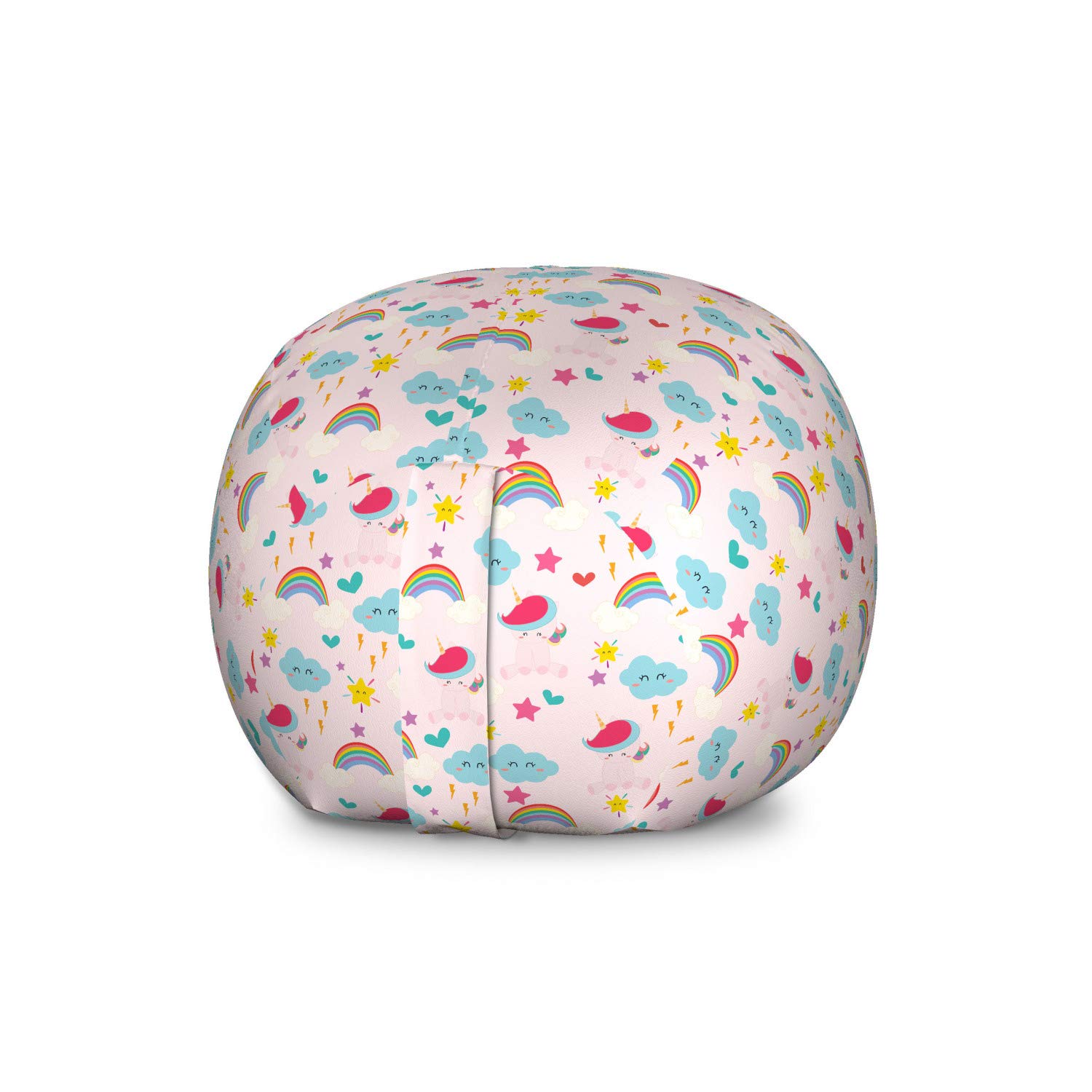 Ambesonne Unicorn Toy Storage Bag Chair with Clouds, Rainbows & Stars Print - Large Washable Stuffed Animal Organizer in Pale Pink & Multicolor - Perfect for Kids' Room, Playroom & Nursery Organization