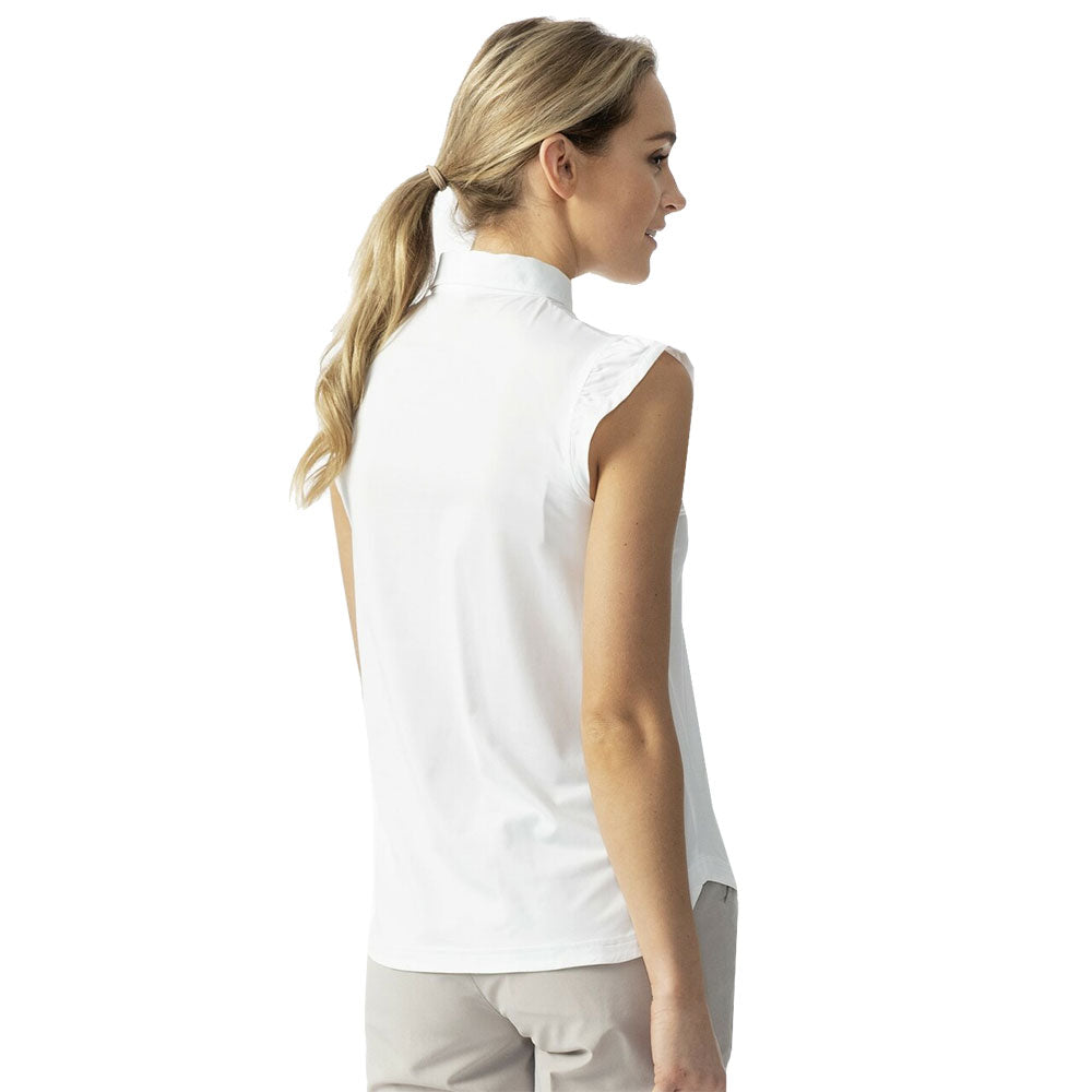 Amelie White Women's Sleeveless Golf Polo Shirt - Breathable Moisture-Wicking Athletic Top for Golf, Tennis & Outdoor Sports