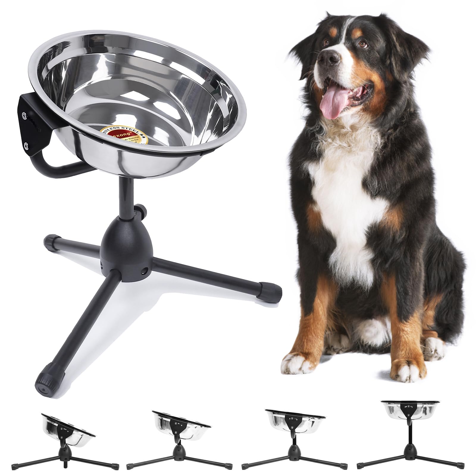 Adjustable Elevated Dog Bowl Stand with Non-Slip Base - 3L Stainless Steel Raised Food & Water Bowl for Large Dogs (60-100 lbs) - Perfect for Joint Health, Digestion & Mess-Free Feeding