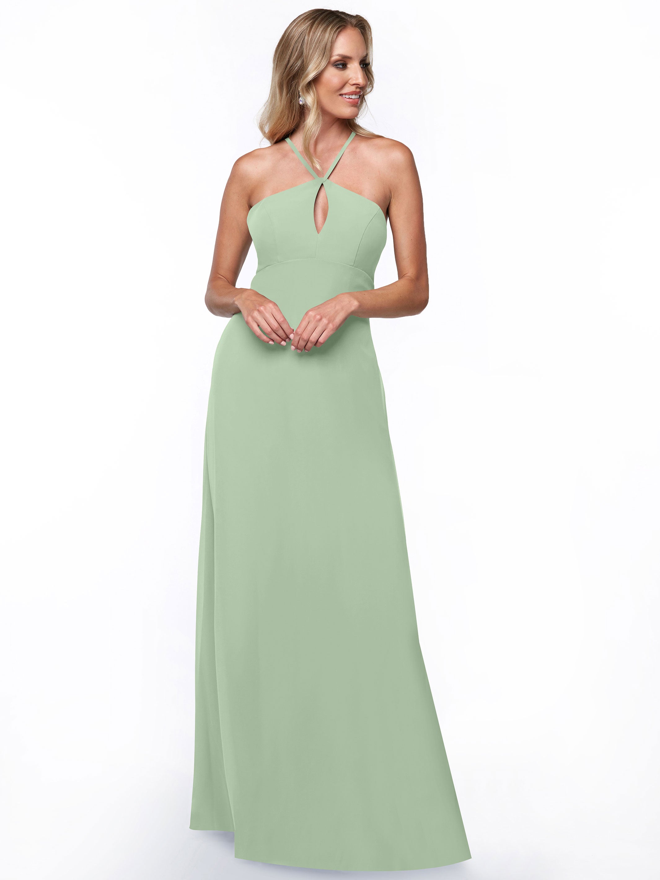 Elegant A-Line Chiffon Bridesmaid Dress with Keyhole Halter Neckline - Perfect for Weddings, Formal Events & Special Occasions