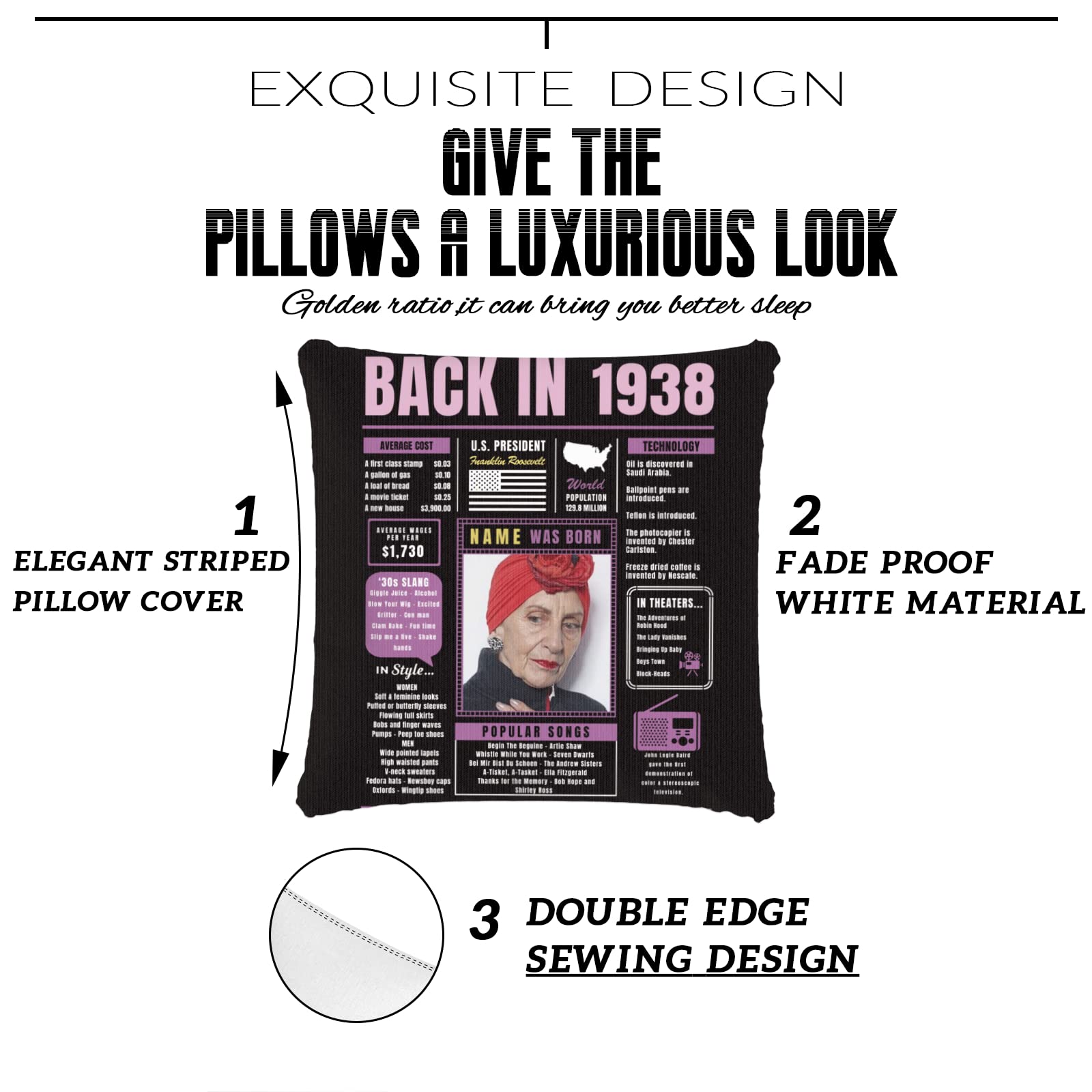 86th Birthday Gifts for Women & Men - Purple Custom Throw Pillow with 1938 Design, Super Soft Sofa Pillowcase for 86 Year Old Birthday Party Decorations | Perfect for Grandparents, Couples & Family Celebrations