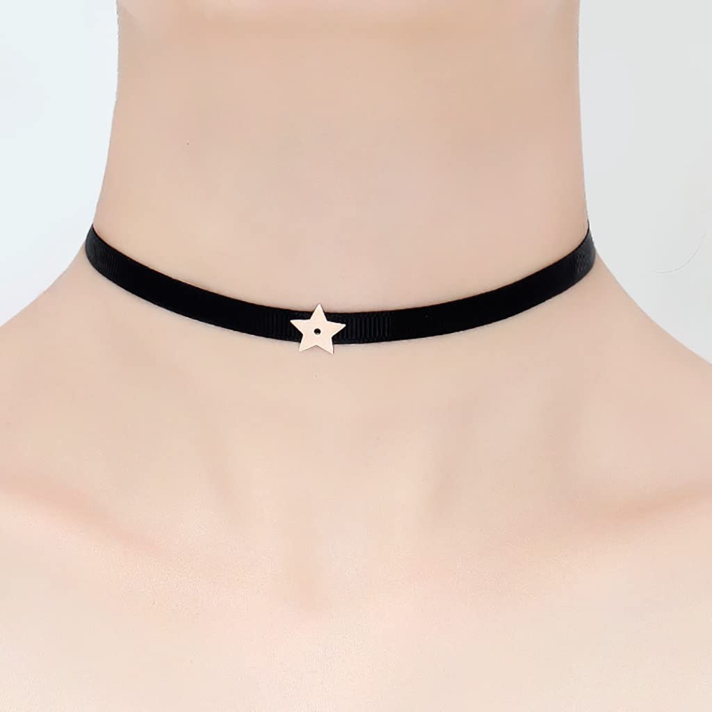 Black Star Choker Necklace for Women & Girls - Adjustable Fabric Choker with Star Charm - Perfect for Parties, Gifts & Everyday Fashion Accessories