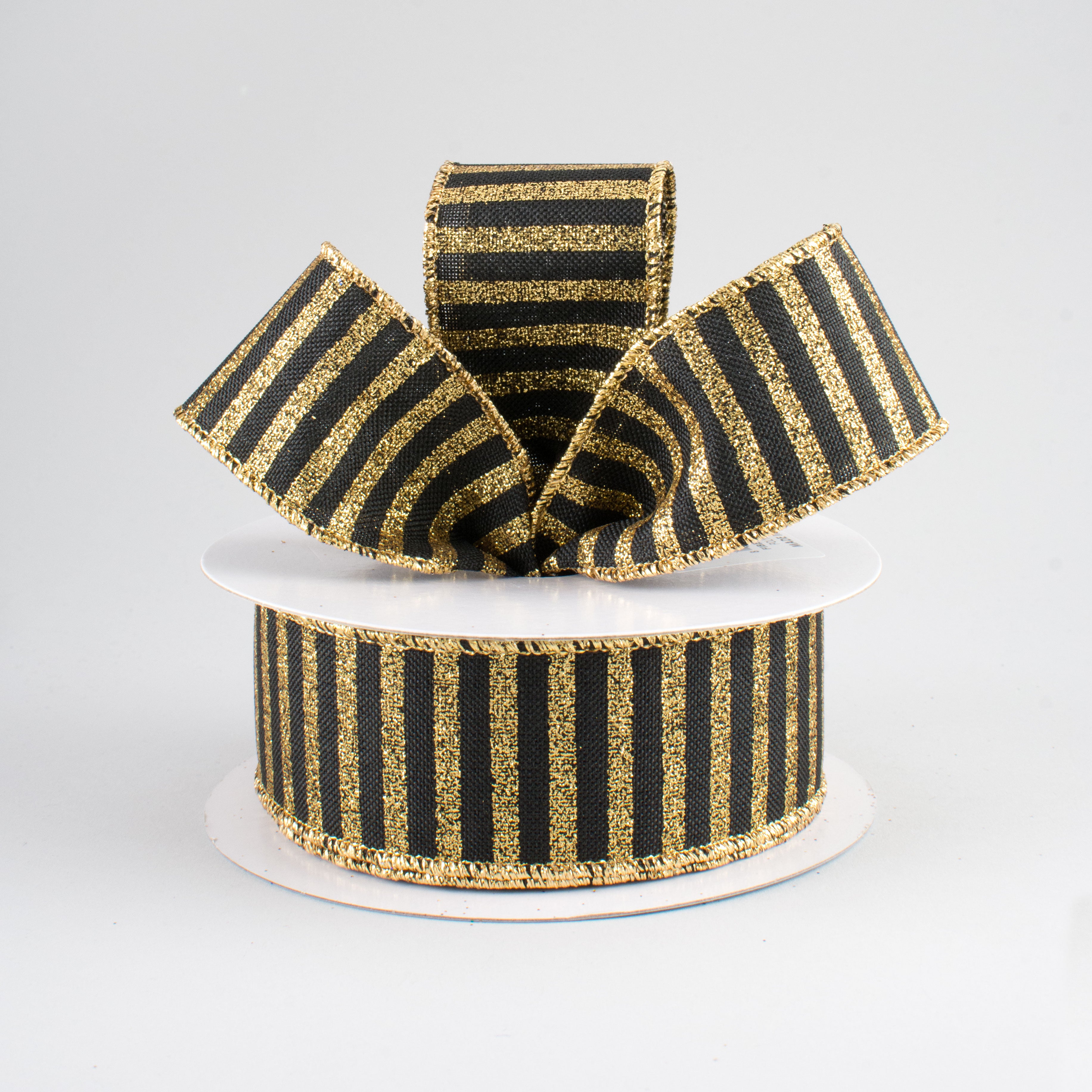 1.5 Inch Glitter Stripe Canvas Ribbon - Black & Gold Decorative Ribbon (10 Yards) for Gift Wrapping, DIY Crafts, Party Decorations, and Scrapbooking