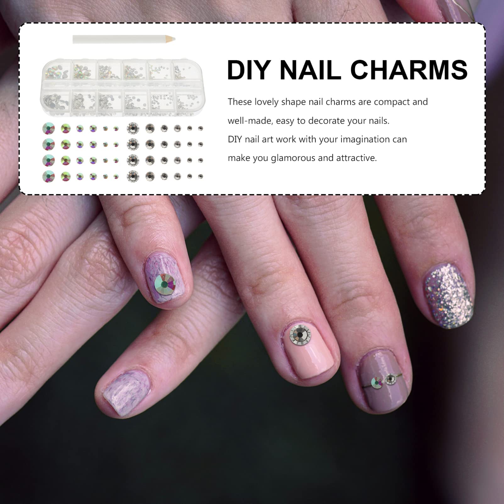 VICASKY Nail Art Kit with Rhinestones, Nail Gems, Drill Bits & Glue - 3D Glass Diamonds, White Round Stickers & Manicure Charms for Professional & DIY Nail Designs | Perfect for Salons, Home Use & Special Occasions