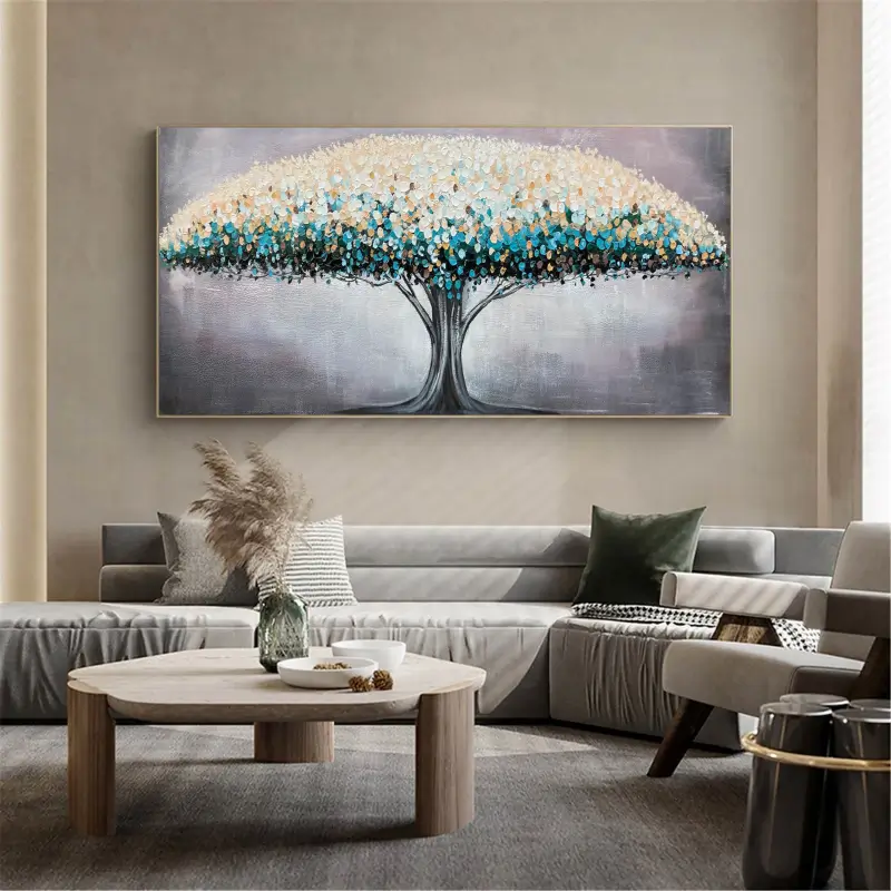 Flower and Tree Painting #FT022 - Handmade Canvas Wall Art for Home Decor, Living Room, Bedroom & Office