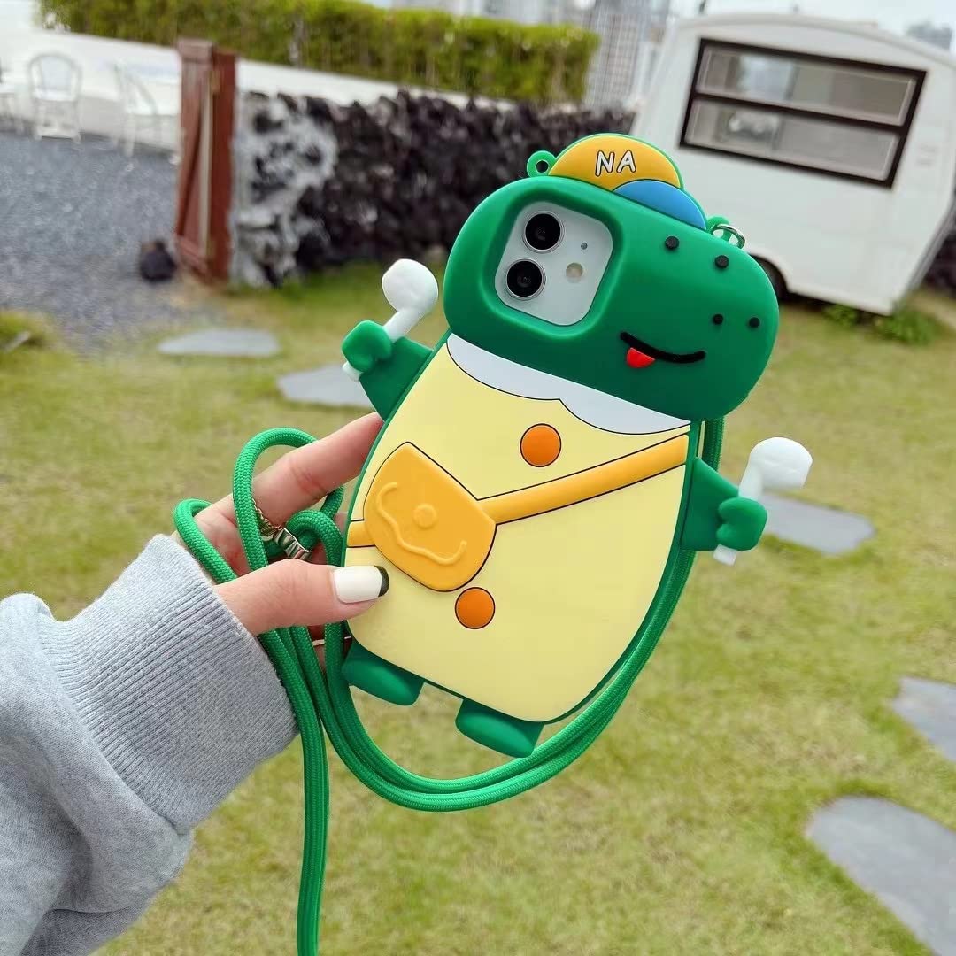 3D Cartoon Dinosaur Soft Silicone Case for iPhone 11 Pro Max - Cute Kawaii Shockproof Cover with Lanyard, Anti-Fall Protection | Perfect for Kids, Teens & Dinosaur Lovers - Fun Gift for Birthday & Christmas