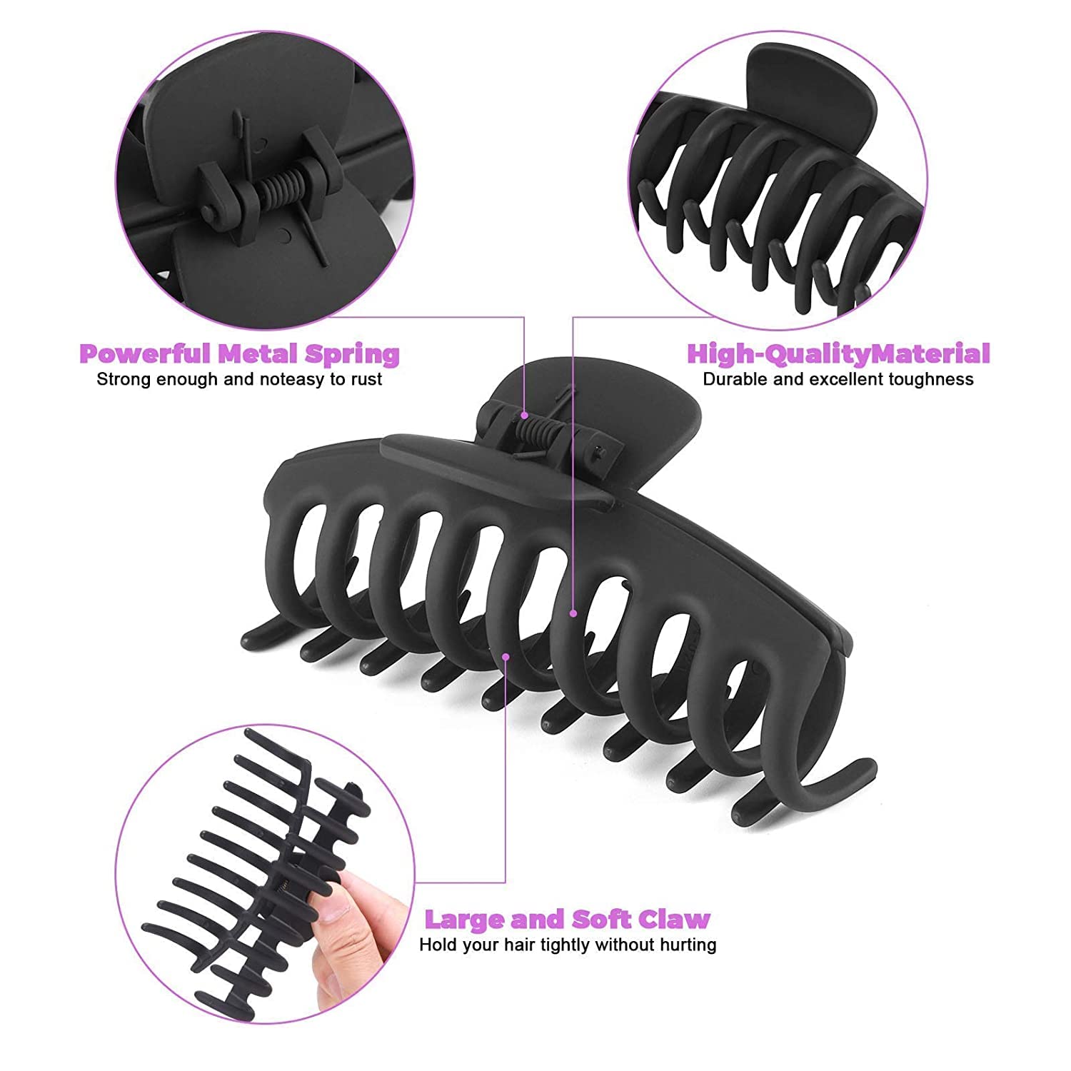 ALIBA COLLECTION 6 Pack Large Hair Claw Clips 4.33 Inch - Matte Non-Slip Strong Hold Hair Clips for Women & Girls (Multicolor) - Perfect for Thick Hair, Ponytails, Buns & Everyday Hairstyles