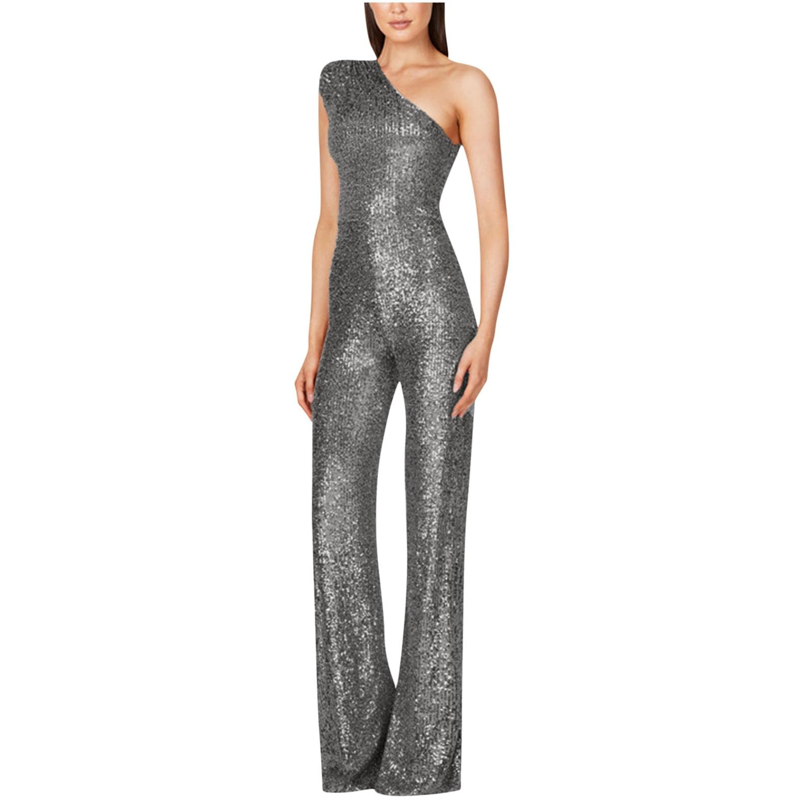 Sparkly Sequin Romper for Women - One Shoulder Glitter Jumpsuit | Party Outfit, Nightclub Wear, Casual Bodysuit | Perfect for Bachelorette Parties, NYE Celebrations & Festive Events