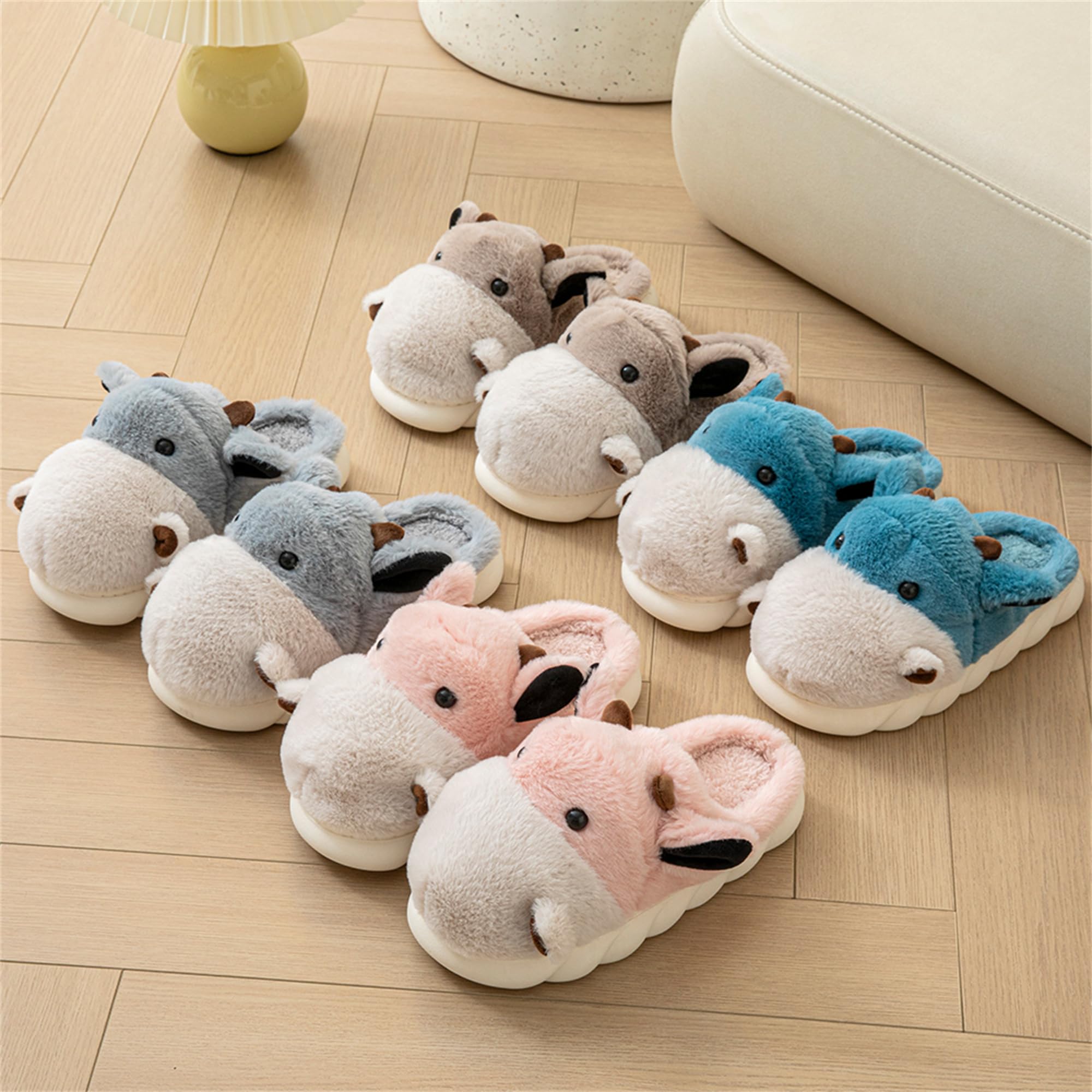 LANFIRE Women's Cute Hippo Animal Slippers - Cozy Fuzzy Plush House Shoes for Winter, Soft Warm Cotton Slippers for Indoor Comfort - Perfect for Lounging at Home, Gift Giving & Cold Weather Wear