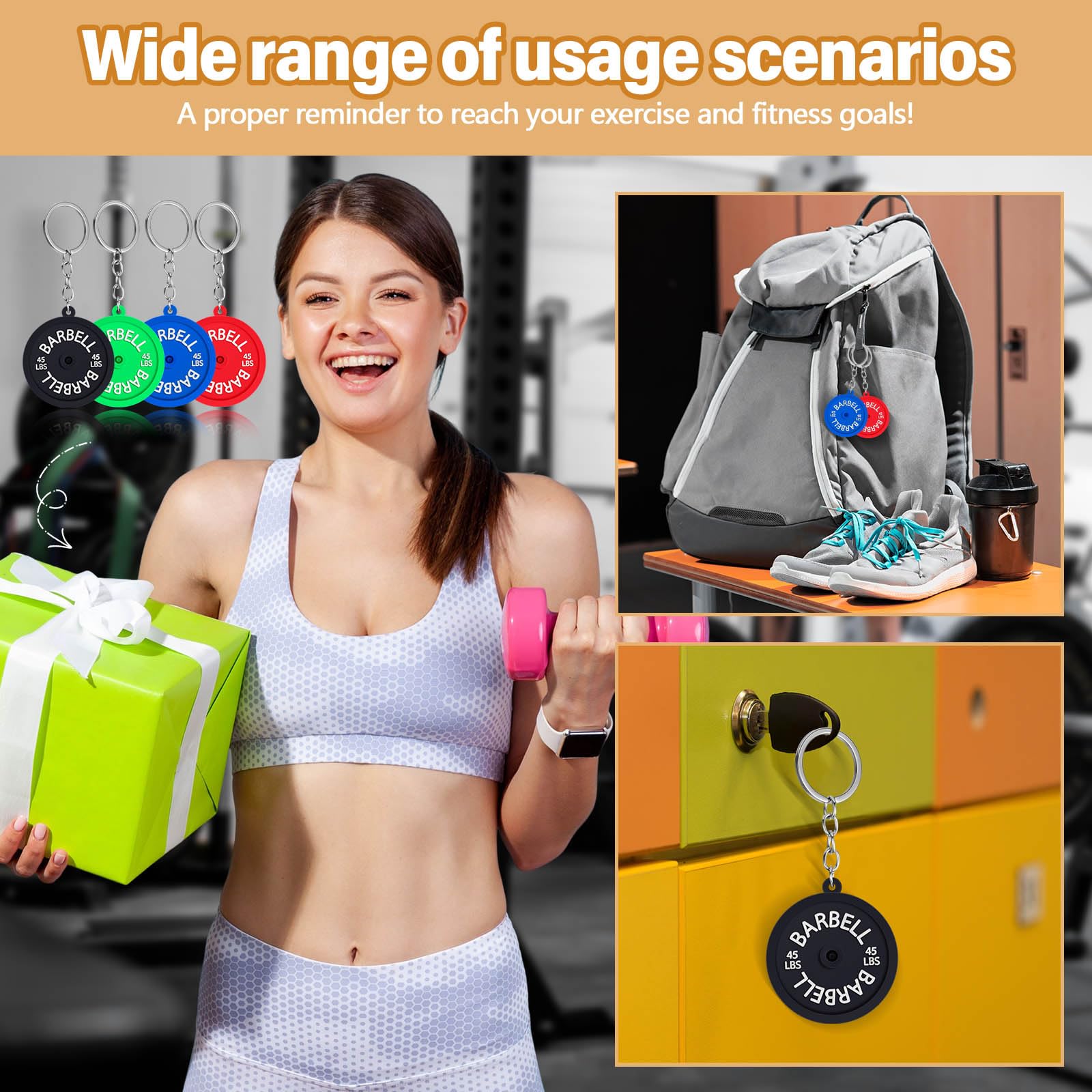 Tondiamo Gym Keychain - Barbell & Weight Plate Silicone Keychain for Gym Lovers, Fitness Enthusiasts & Weightlifters - Perfect Workout Gift for Gym Bags, Backpacks & Key Rings