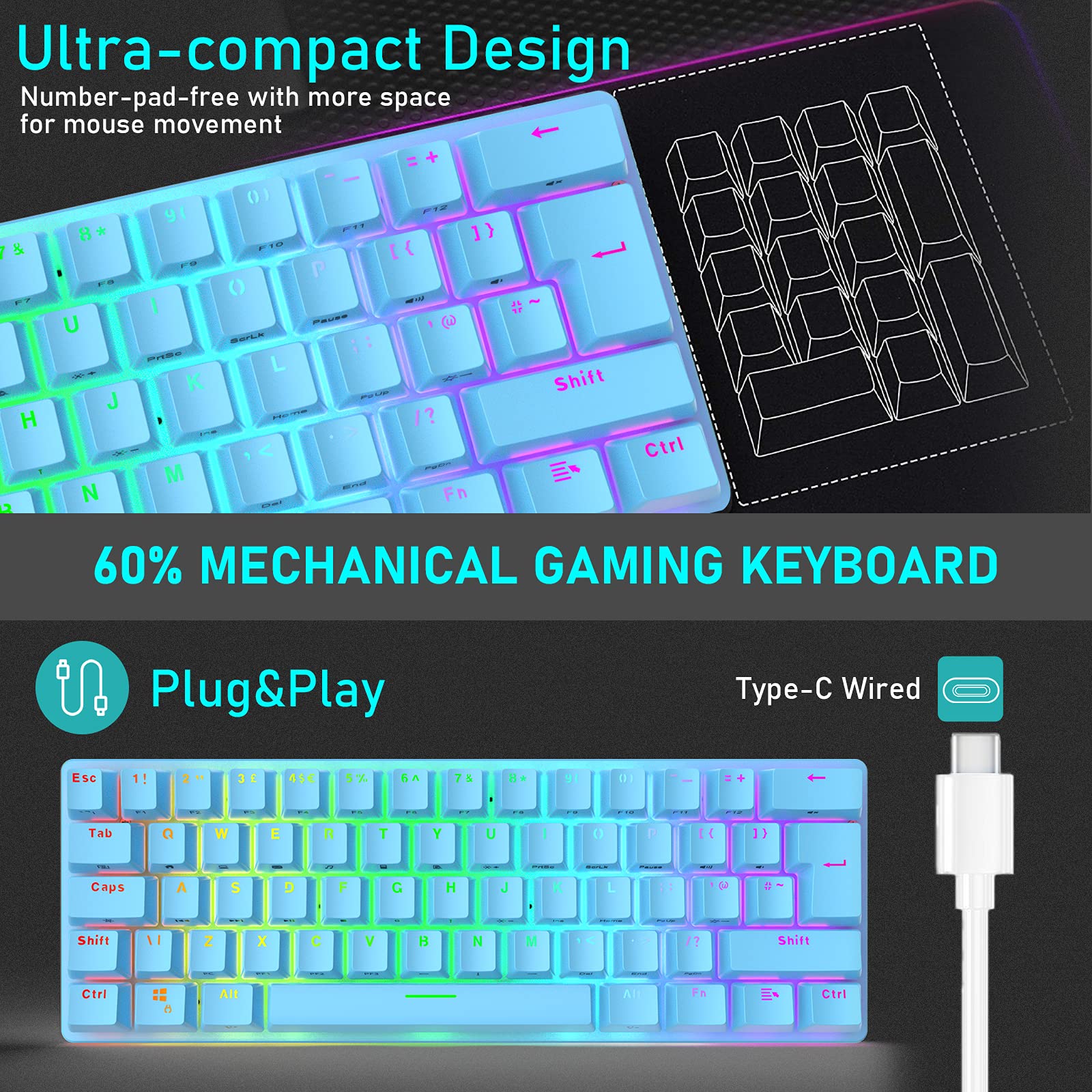 UK Layout RGB Mechanical Gaming Keyboard & Mouse Combo for PC, PS4, Xbox, MAC