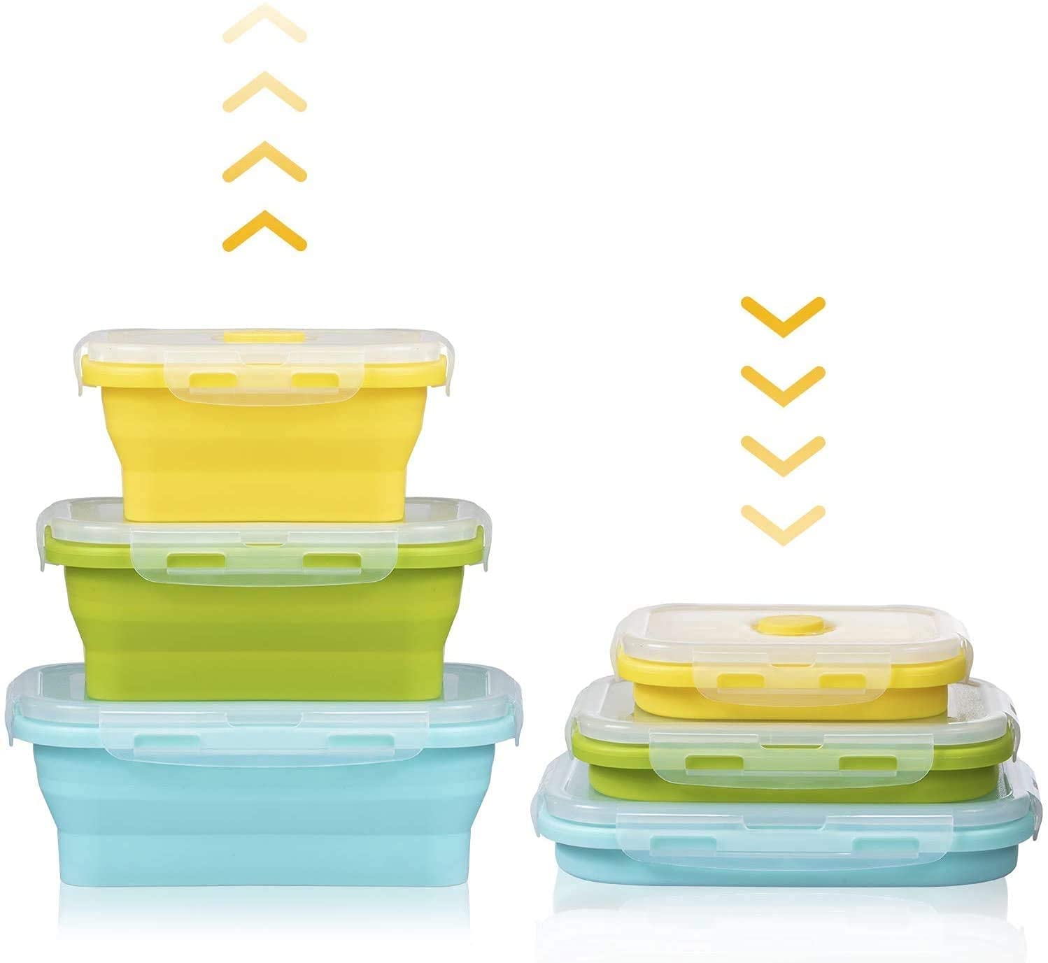 BPA-Free 3 Pack Collapsible Silicone Food Storage Containers with Lids - Space Saving Foldable Lunch Box Containers for Meal Prep, Microwave, Freezer & Dishwasher Safe (Mix Colors) - Perfect for Office Lunches, Picnics & Leftovers Storage