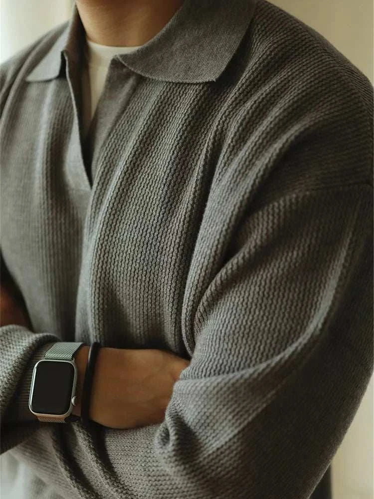Men's Classic Polo Turn Down Collar Sweater - Comfortable Knit Pullover for Casual Wear & Office Outfits