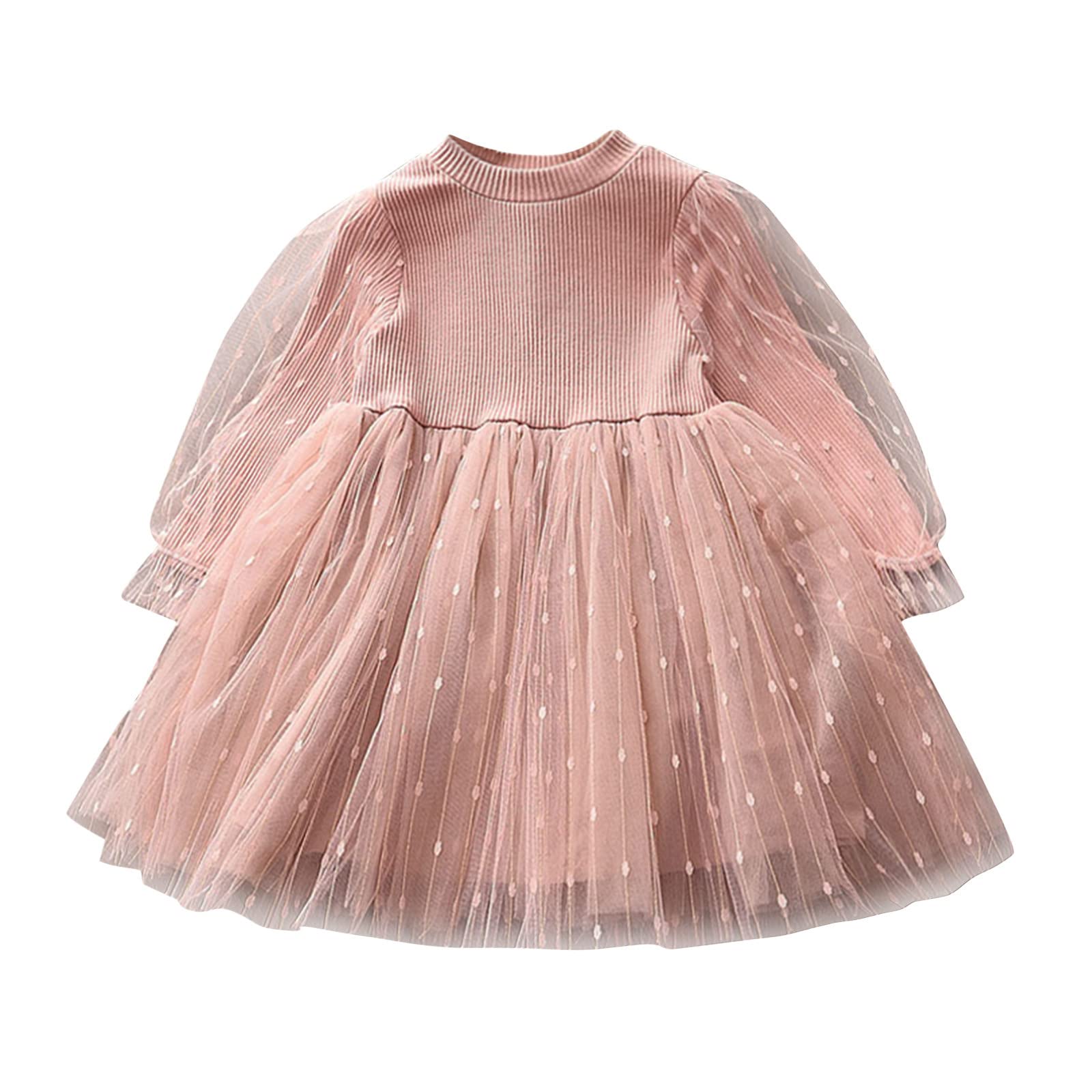 Little Girls Party Dress - Toddler Knitted Ribbed Princess Dress with Mesh Tulle Skirt | Pink Baby Clothes for Birthday, Holiday & Special Occasions