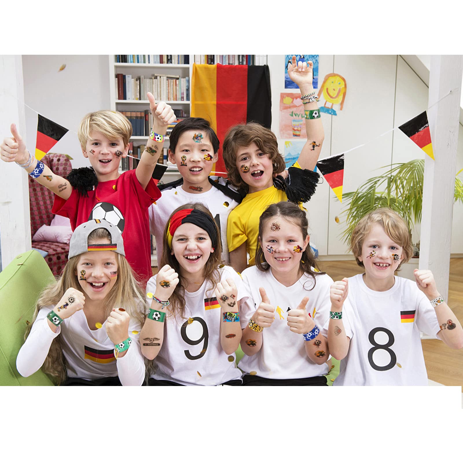 30Pcs Soccer Slap Bracelets Party Favors with Tattoo - Bulk Snap Bands for Kids Birthday Party Decorations & Sports Themed Gifts - Perfect for Team Events, School Rewards and Game Day Favors