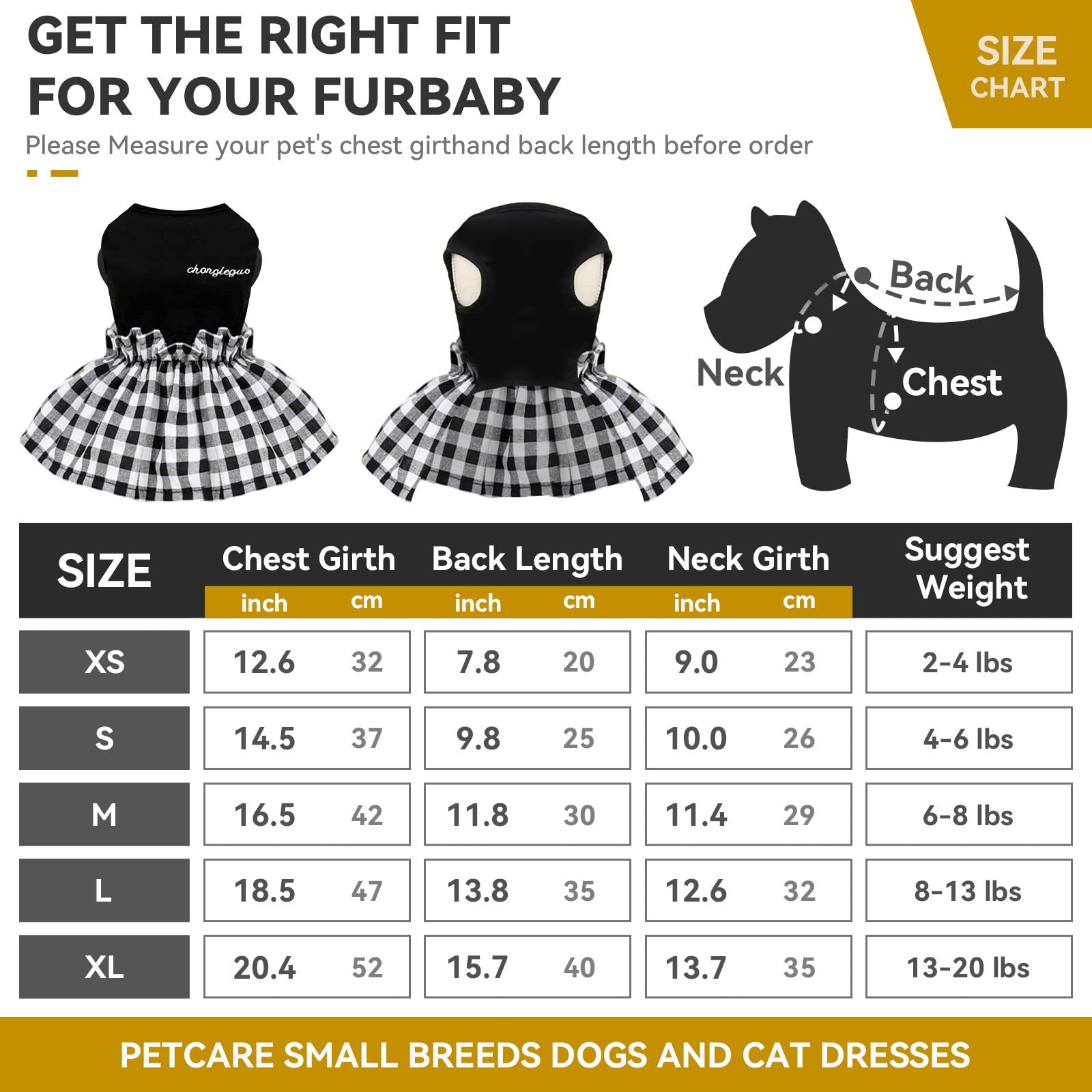 PETCARE Classic Black Plaid Dog Dress - Soft & Cute Summer Shirt for Small Dogs - Shih Tzu, Pomeranian, Chihuahua, Yorkie Puppy Outfits - Perfect for Pet Parties, Photo Shoots & Daily Walks (Black, Large)