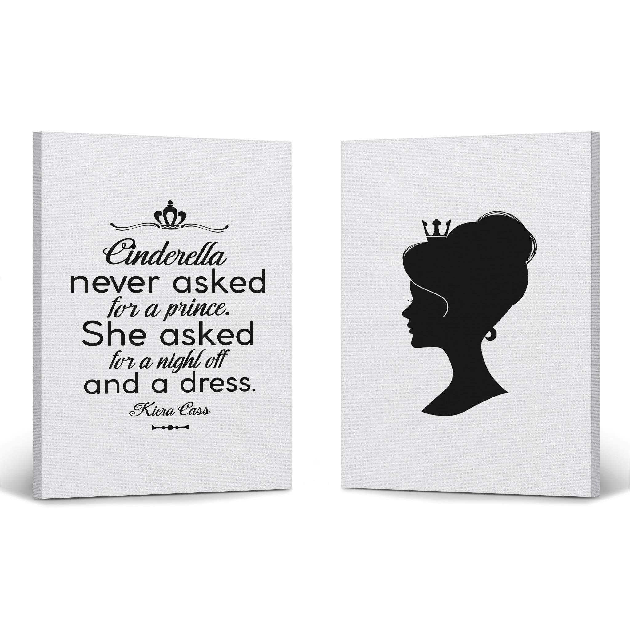 Smile Art Design Cinderella Inspirational Quote Black & White 2-Piece Canvas Wall Art Set - Glam Fashion Prints for Girls Room, Women's Dorm & Living Room Decor (28x19 Inches) | Perfect for Bedroom, Nursery & Home Office Wall Decor