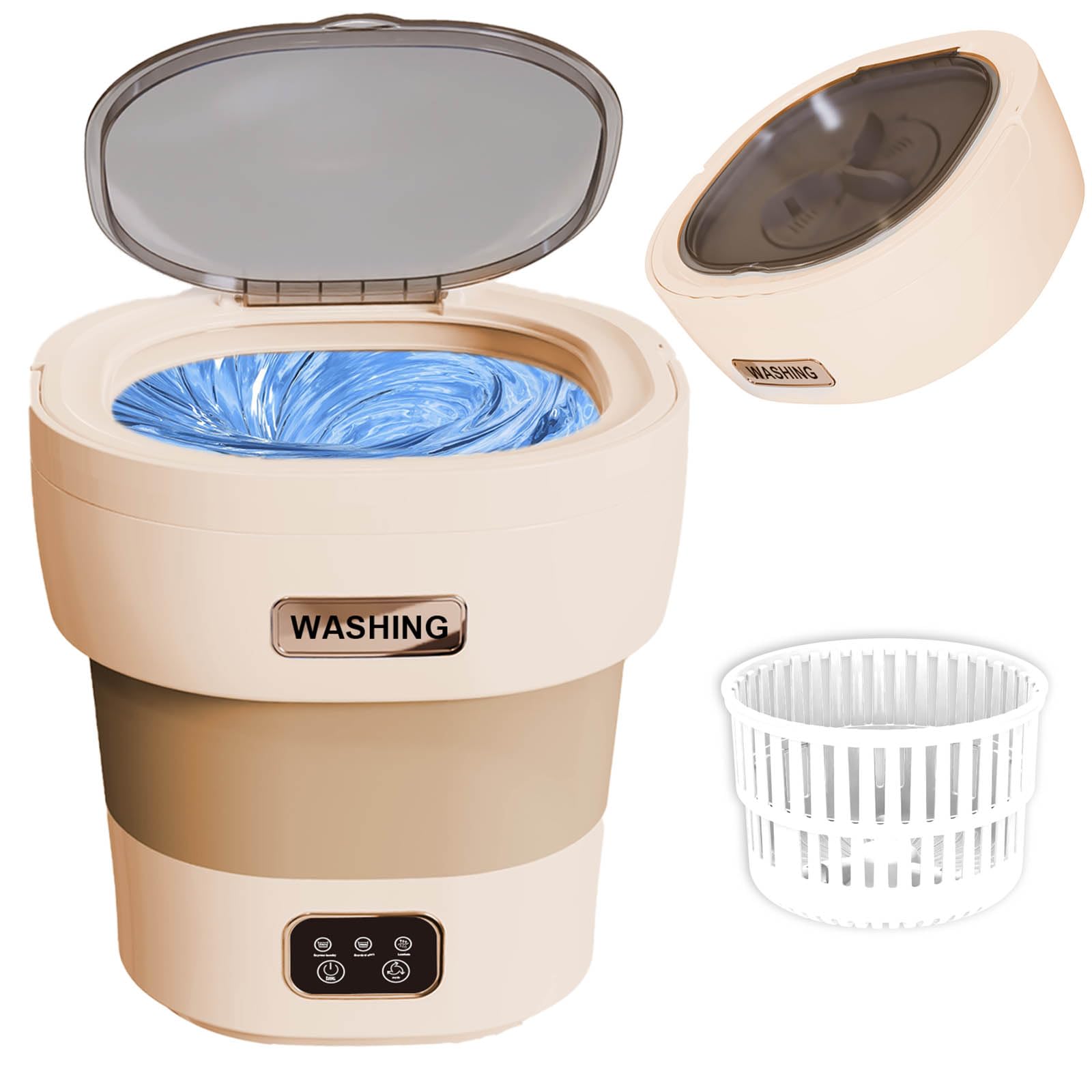 Portable Washing Machine 18L Large Capacity - Mini Collapsible Washer with Spin Dryer, Small Folding Laundry Washer for Travel, Apartment, RV, Dorm & Camping - Perfect for Socks, Baby Clothes & Underwear (Brown) | Compact Laundry Solution for Small Spaces & On-the-Go Use