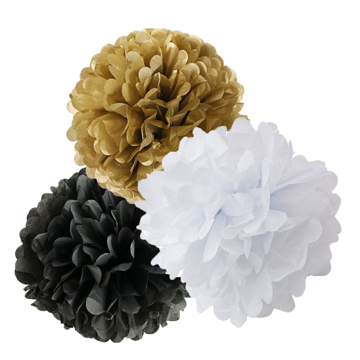 Gold Polka Dot Tissue Paper Fans & Black Gold White Pom Poms - New Year Party Decorations, Birthday, Bridal Shower & Wedding Decor - Perfect for Wall Decor, Ceiling Hangings, and Table Centerpieces